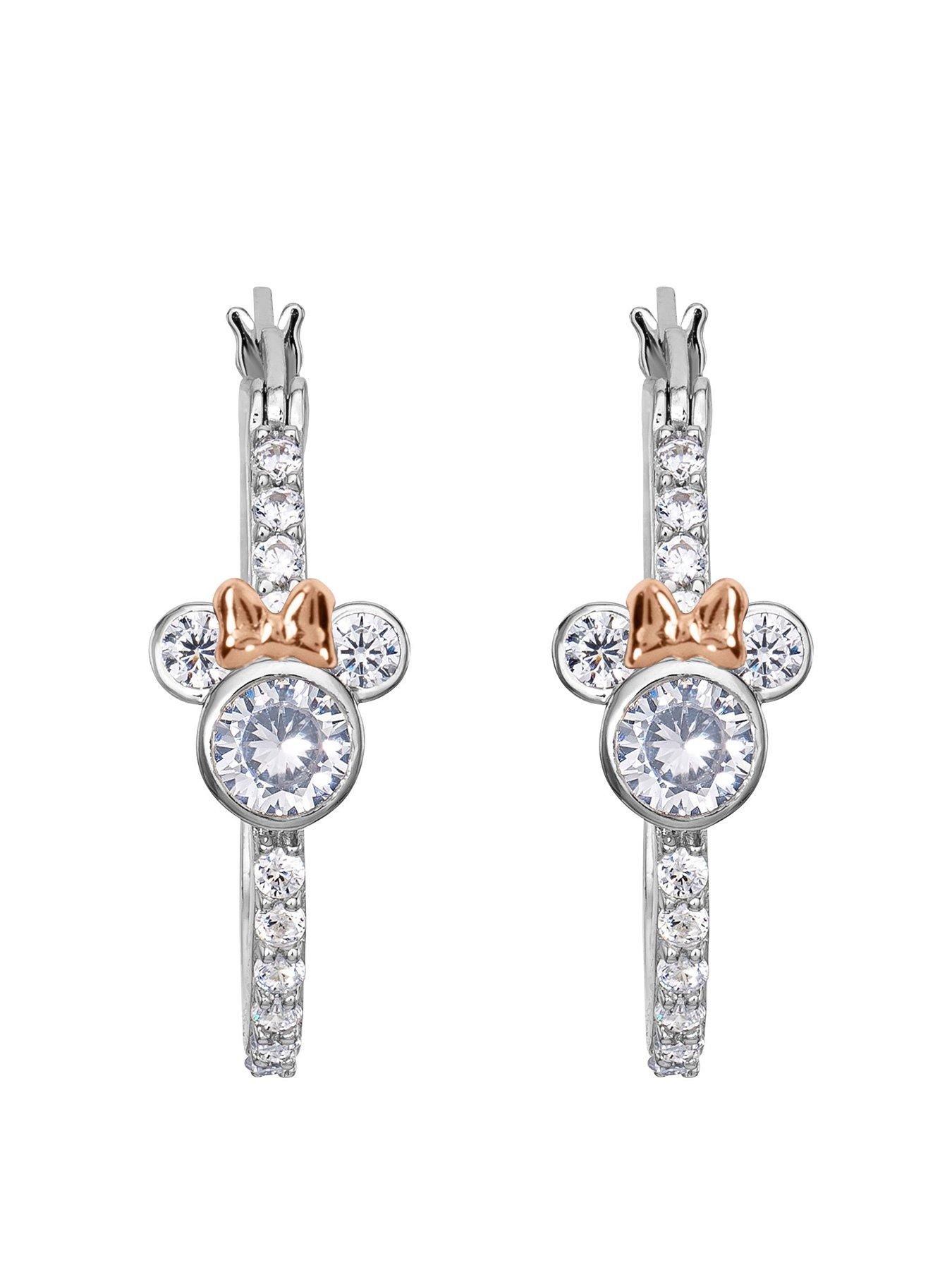Disney Mickey Mouse Sterling Silver Cubic Zirconia Stone Set Hoop Earrings