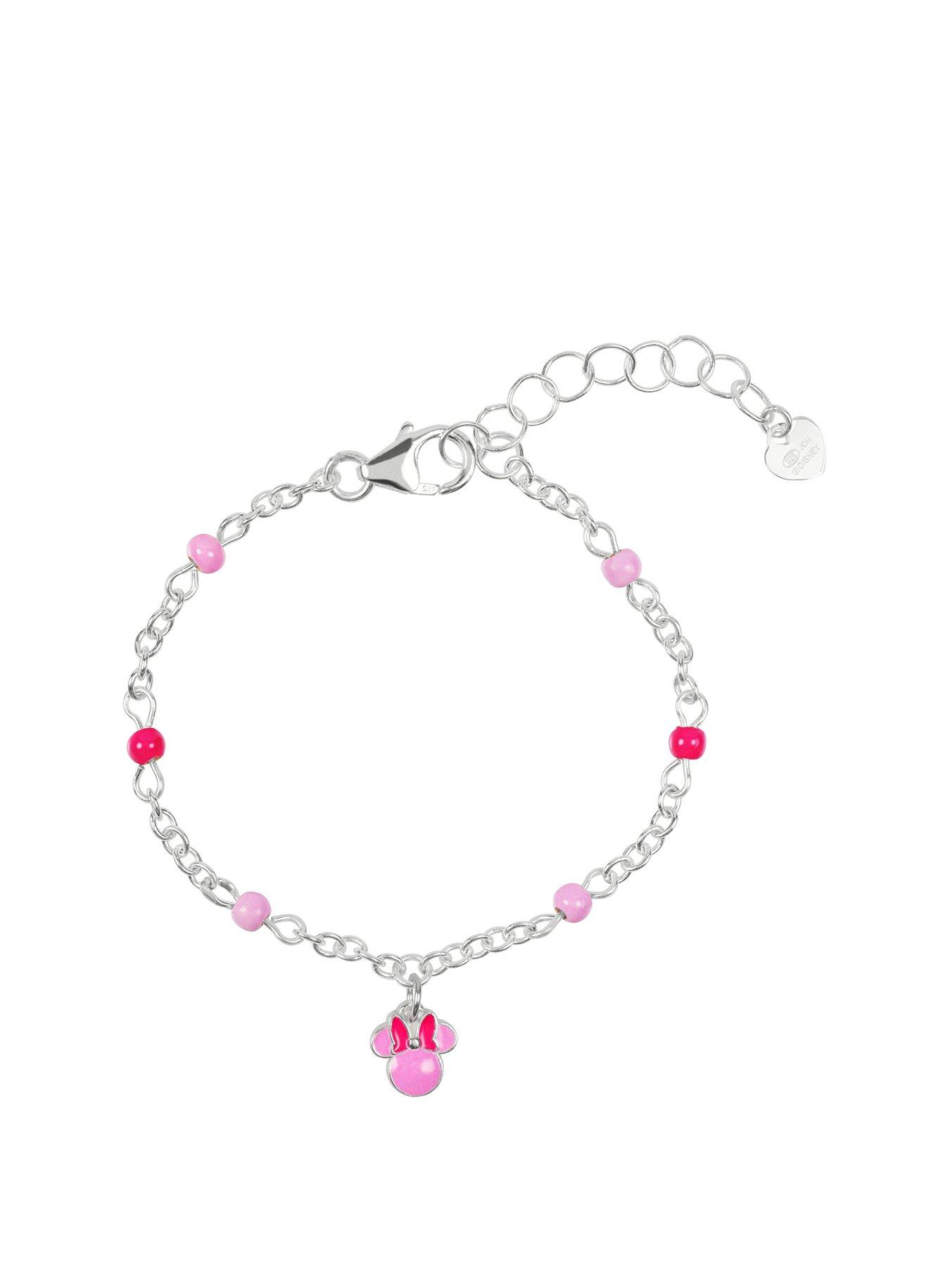 Disney Sterling Silver 925 Minnie Mouse Pink Charm Bracelet