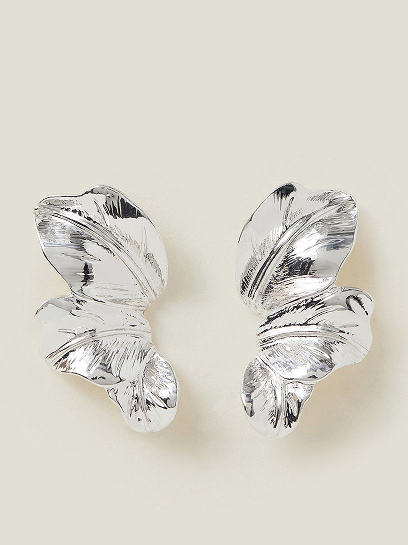 undefined Layered Leaf Drop Earrings Silver