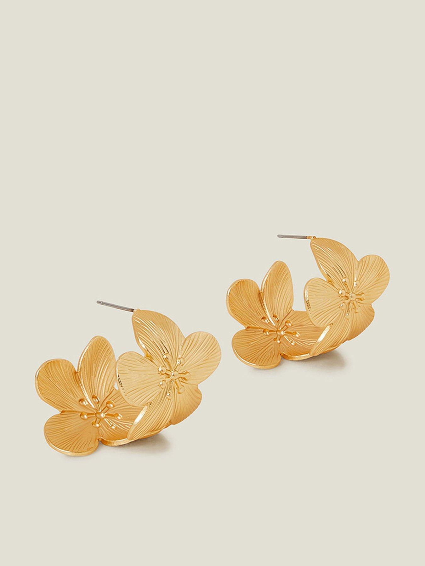 undefined Statement Flower Hoop Earrings Gold