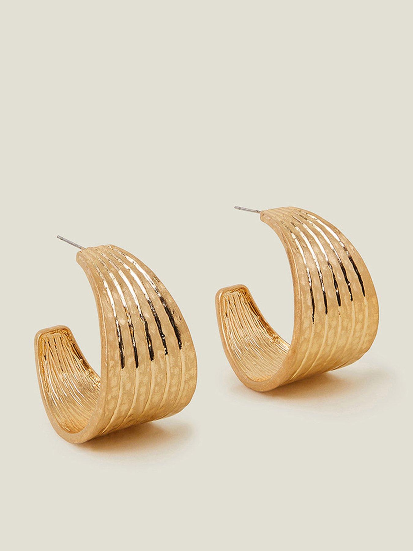 Image 1 of 3 of Accessorize Textured Ridge Hoop Earrings