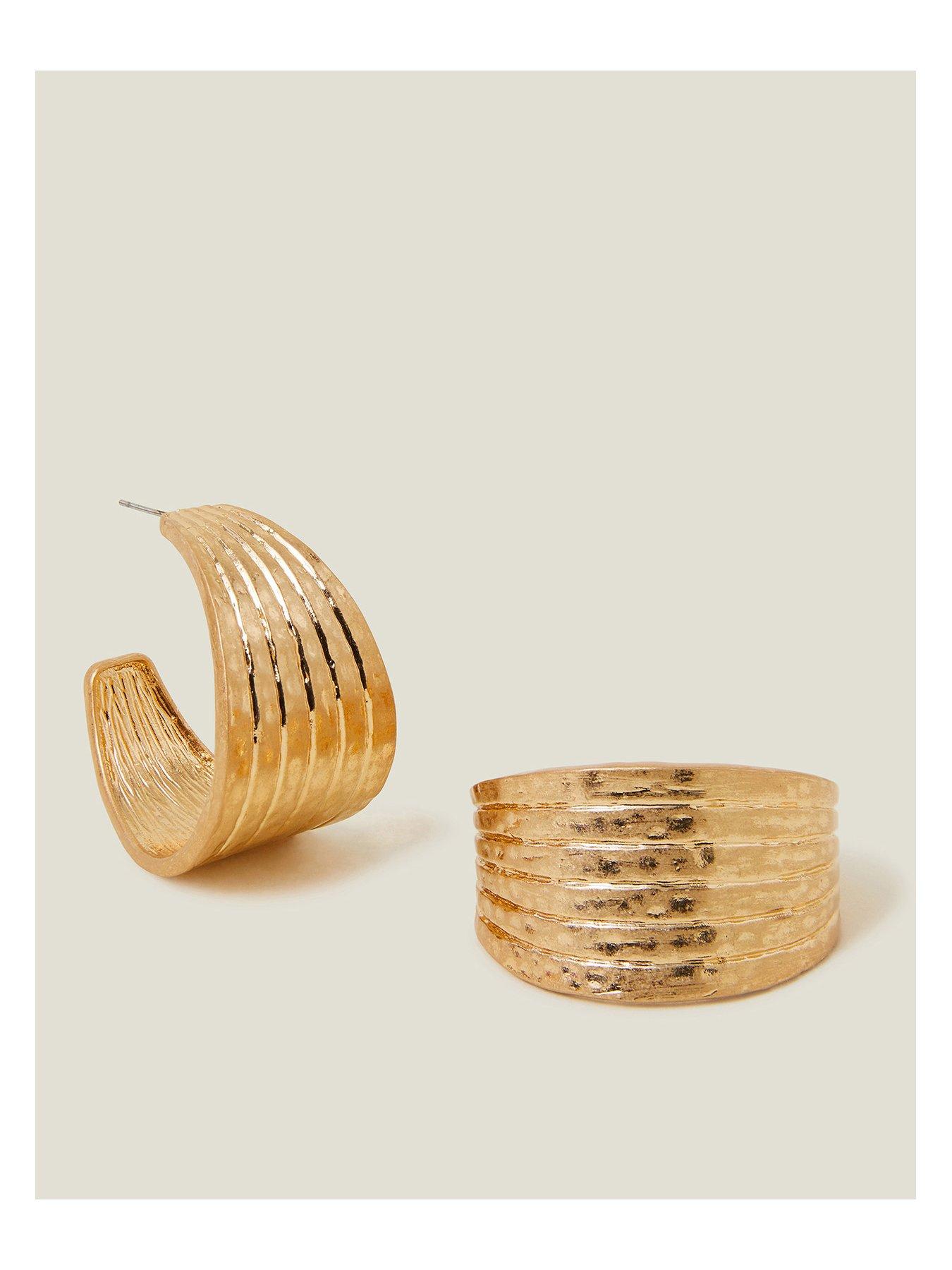 Image 3 of 3 of Accessorize Textured Ridge Hoop Earrings