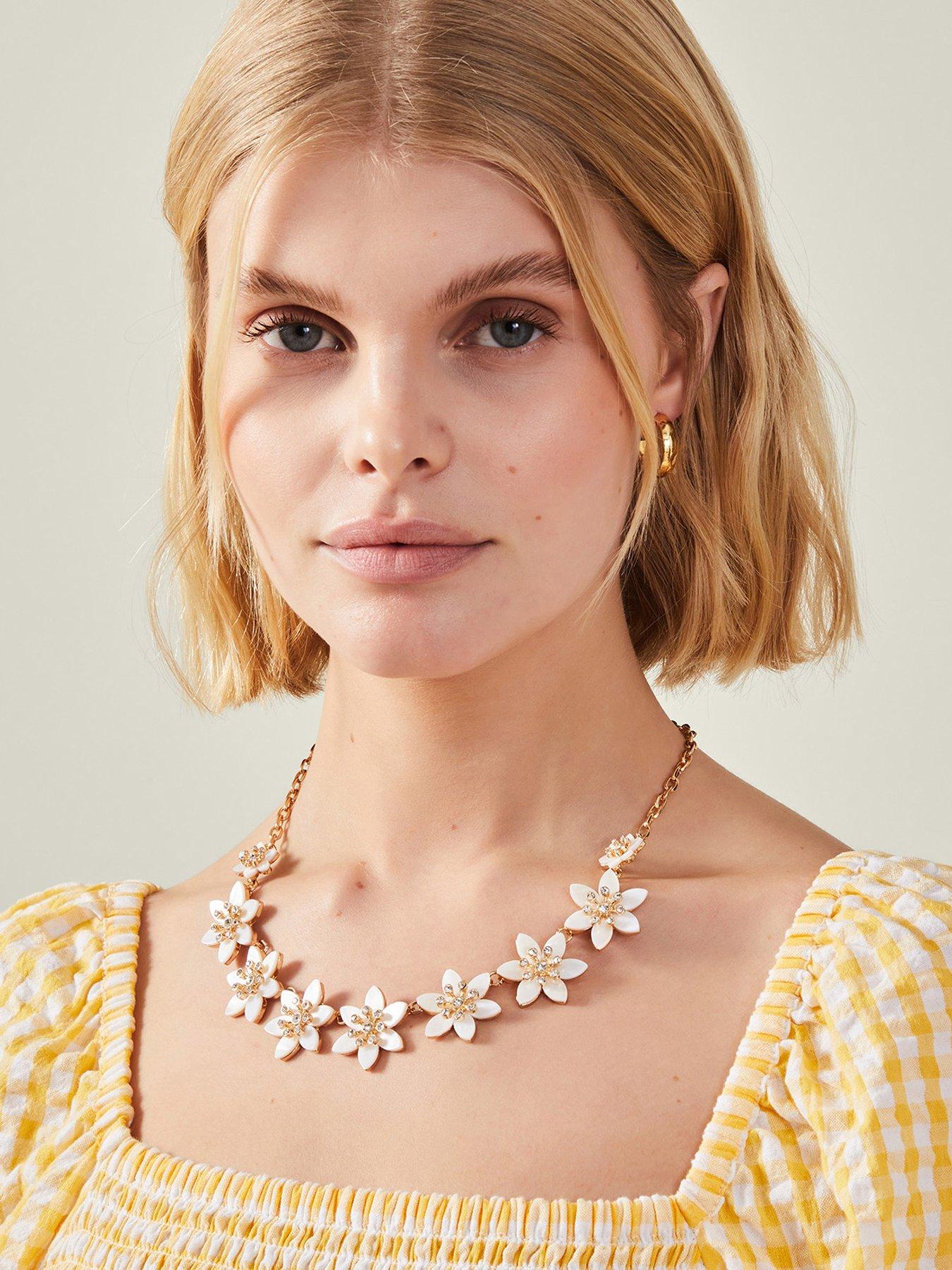  image of accessorize-mother-of-pearl-flower-collar-necklace