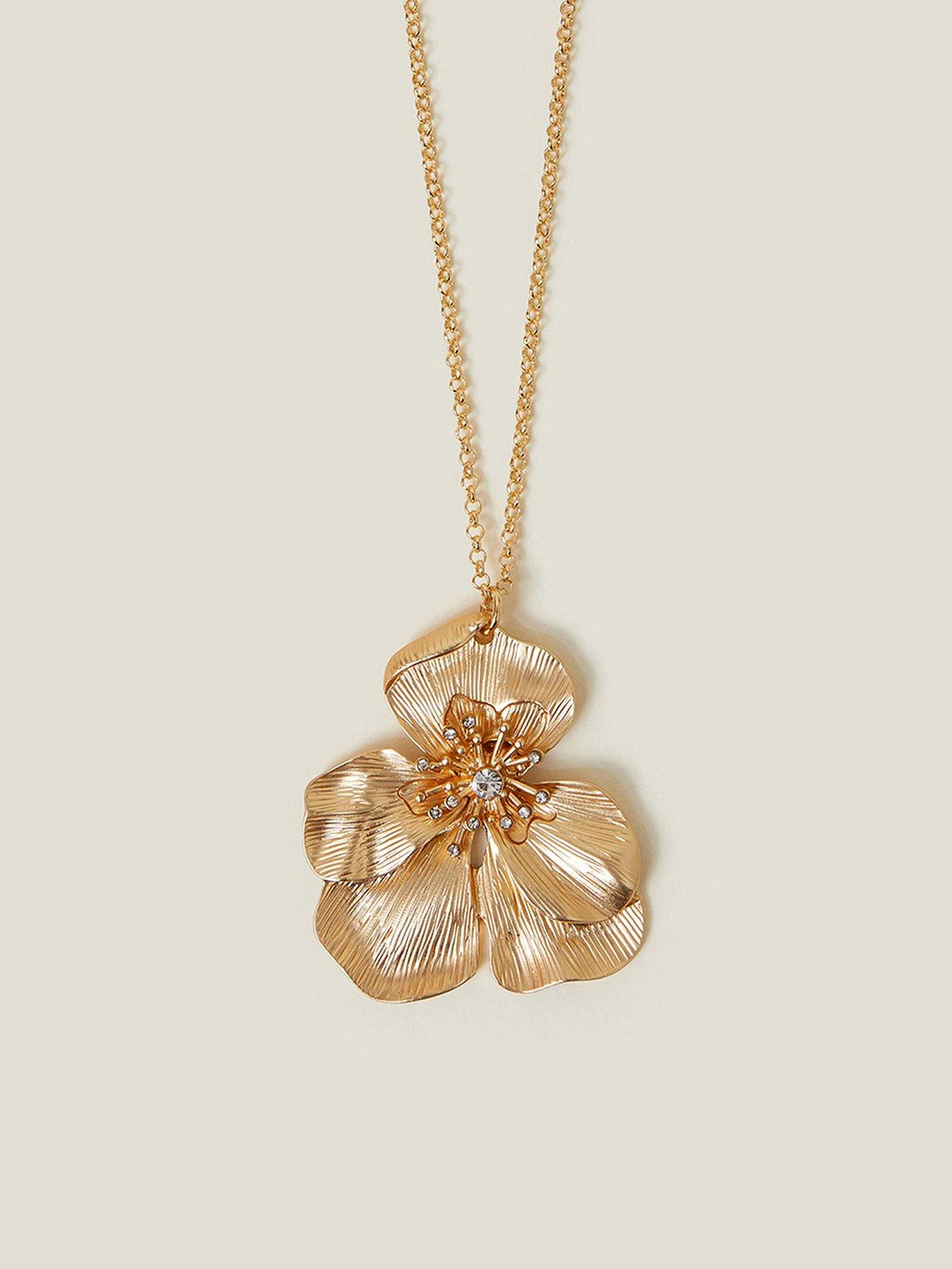  image of accessorize-longline-brushed-flower-pendant-necklace