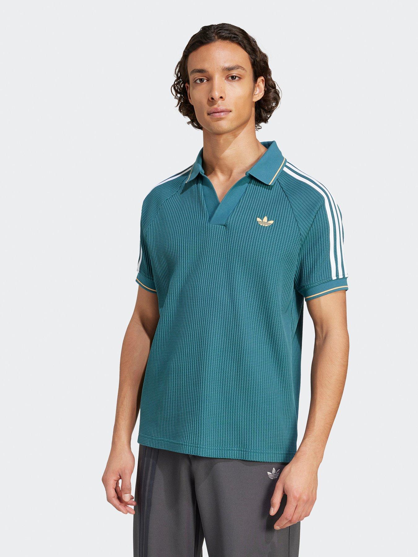 front image of adidas-originals-mens-waffle-knit-polo-shirt-green