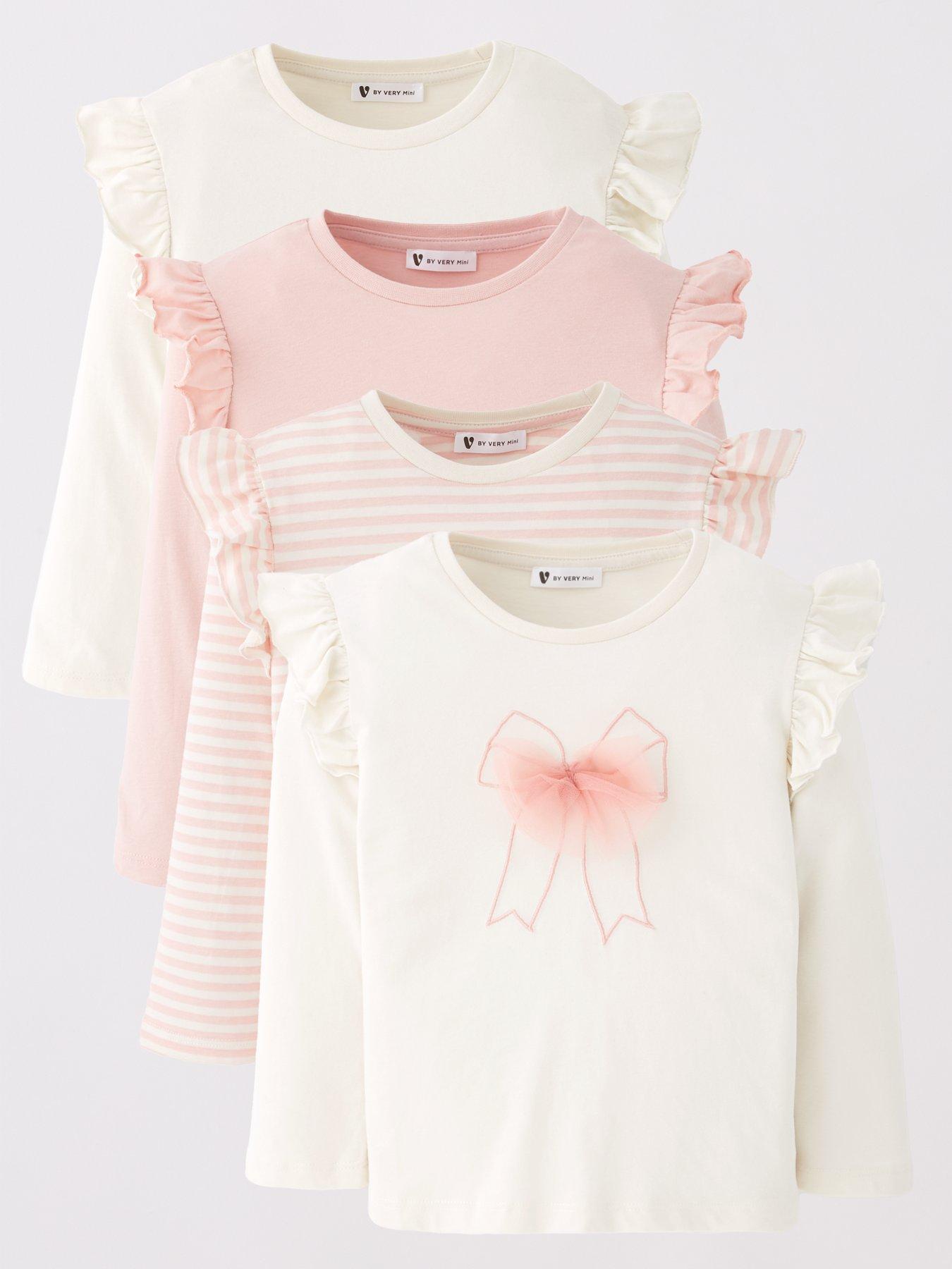 Mini V by Very Girls 4 Pack Bow Tulle T-Shirts With Frill Shoulder - Multi