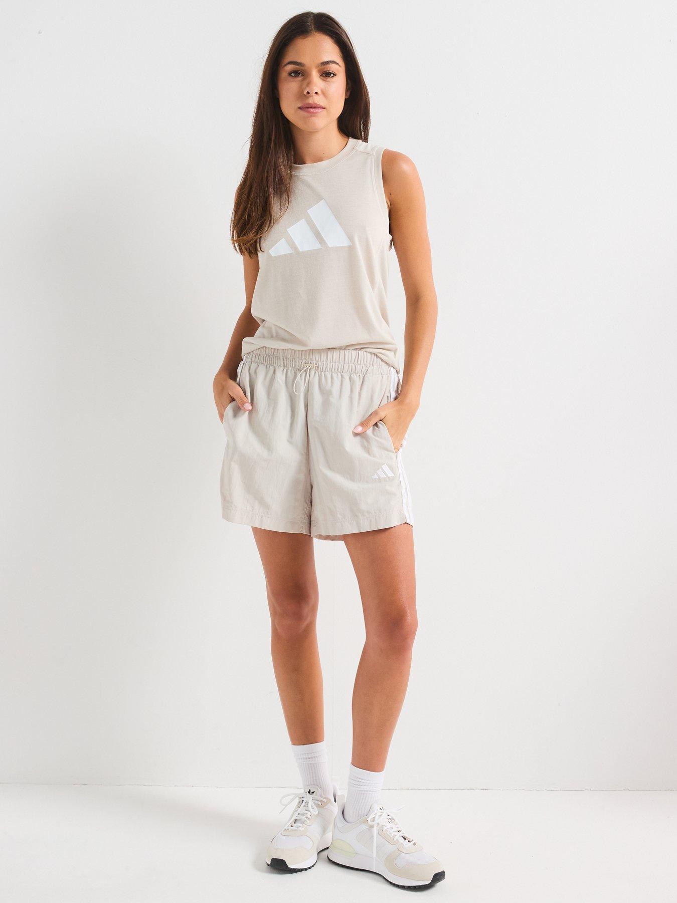  image of adidas-sportswear-womens-essentials-3-stripes-lifestyle-woven-shorts-grey
