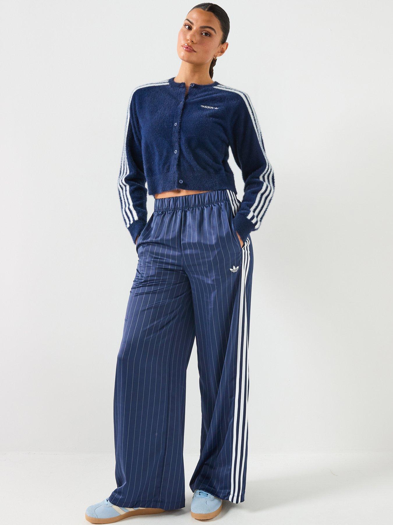 Image 3 of 6 of adidas Originals Womens Soccer Summer Satin Wide Leg Pants - Navy - Blue