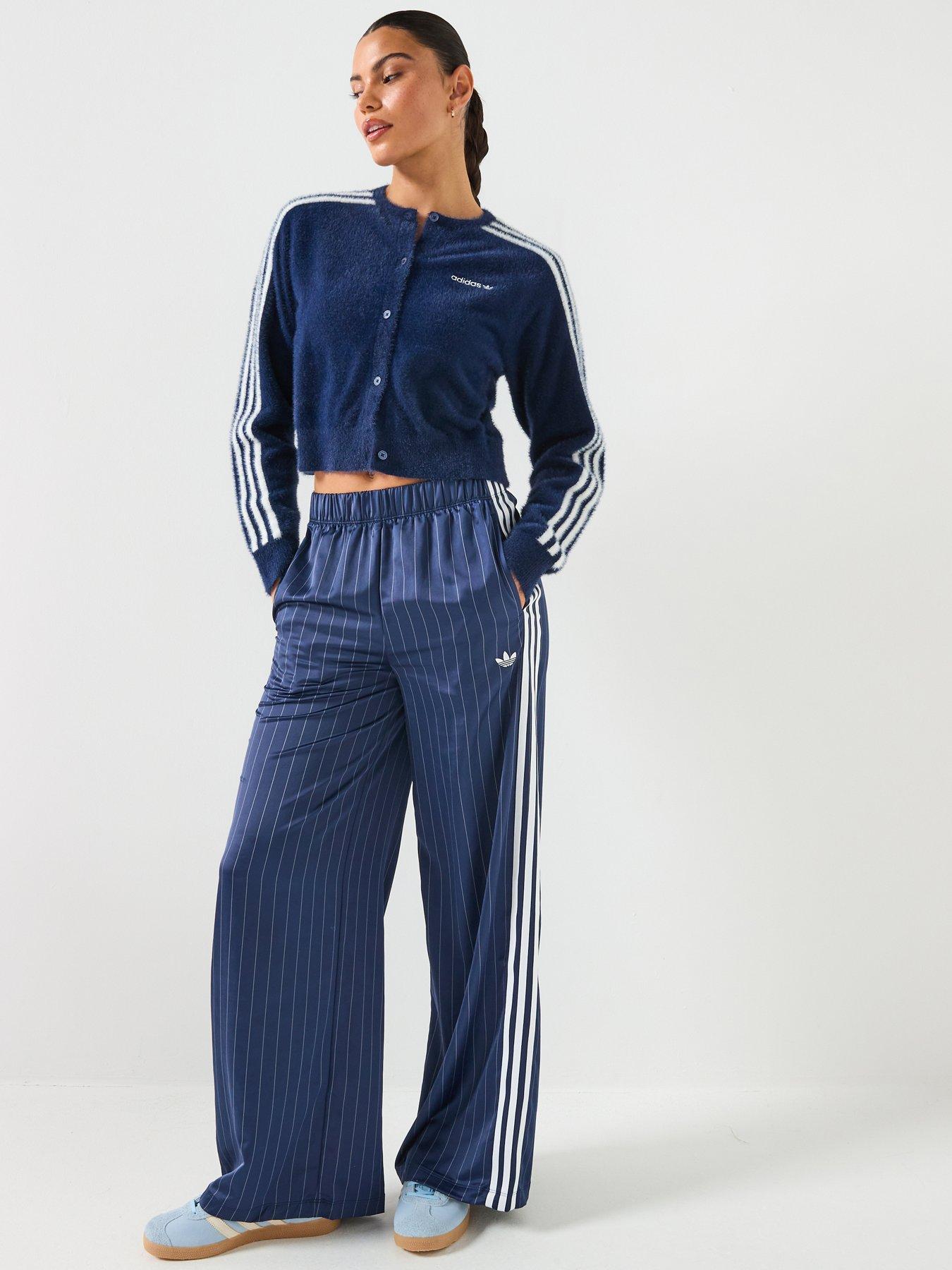 Image 5 of 6 of adidas Originals Womens Soccer Summer Satin Wide Leg Pants - Navy - Blue
