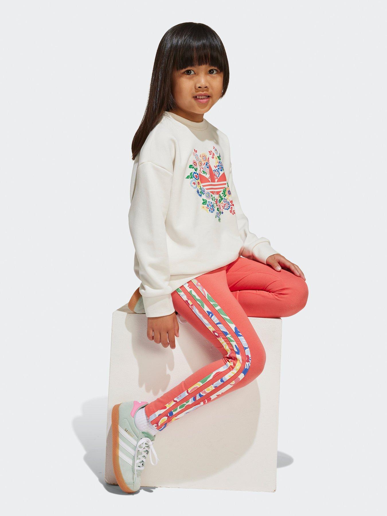  image of adidas-originals-kids-girls-liberty-london-crew-leggings-set-white