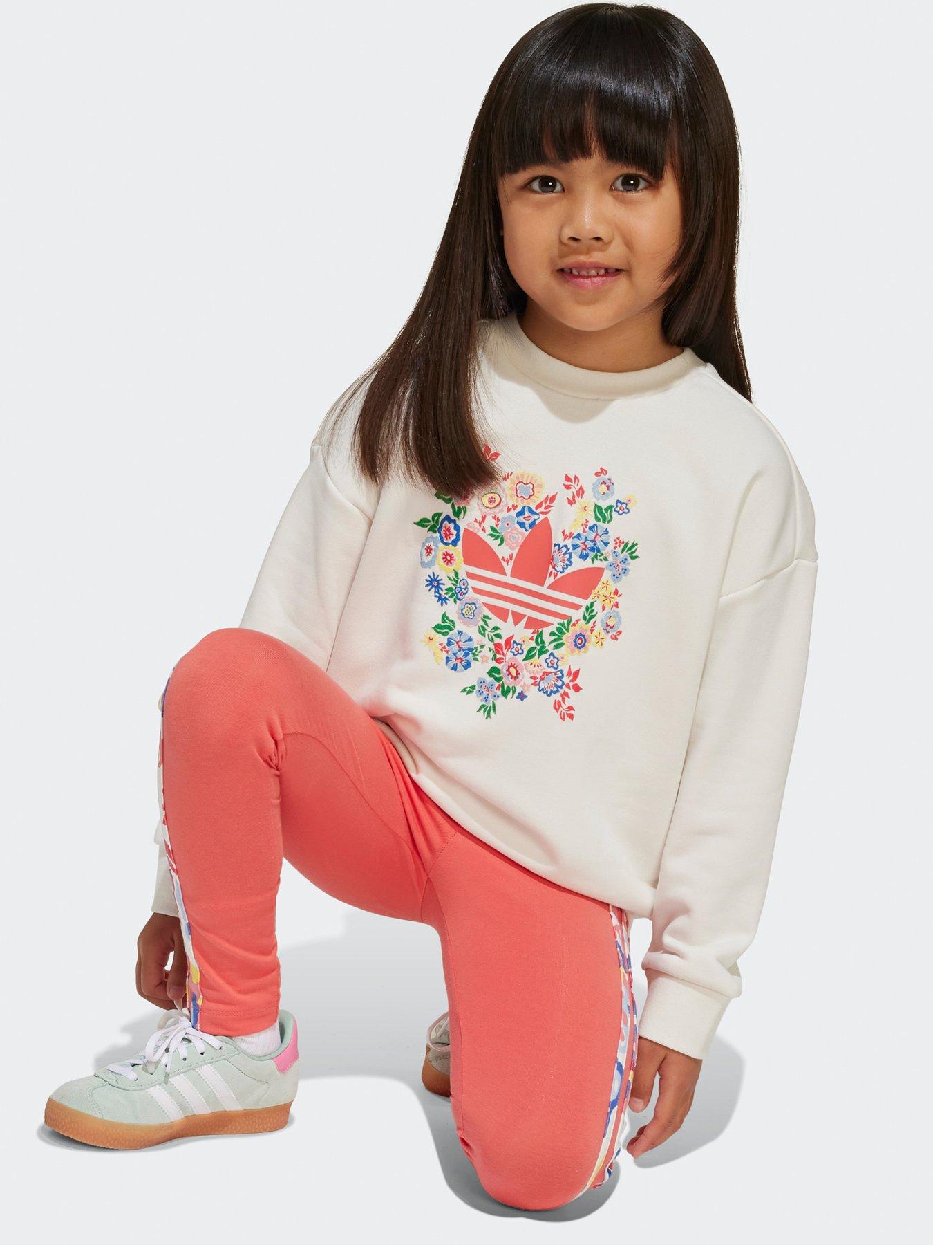  image of adidas-originals-kids-girls-liberty-london-crew-leggings-set-white