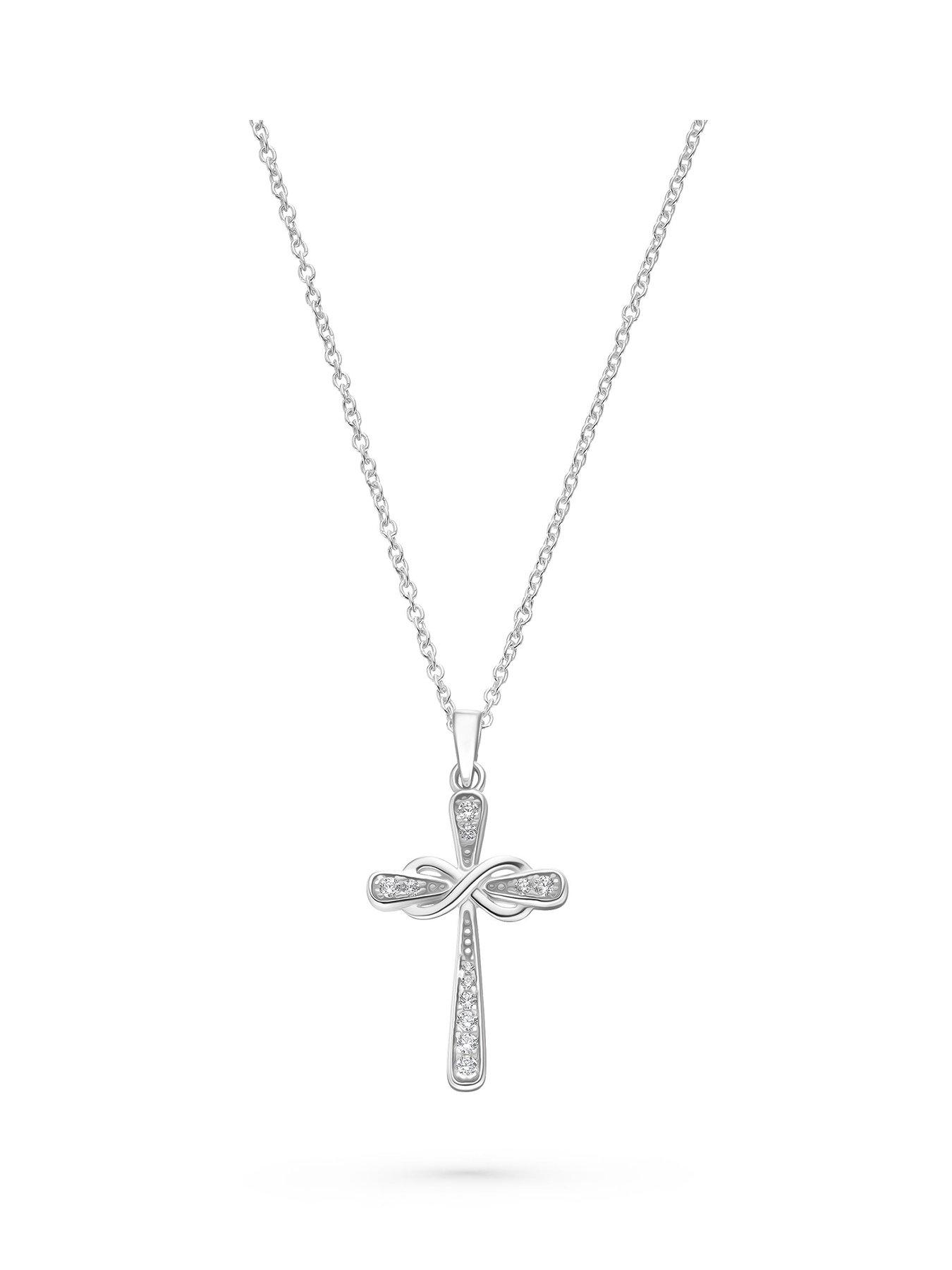  image of beaverbrooks-silver-cubic-zirconia-infinity-cross-pendant