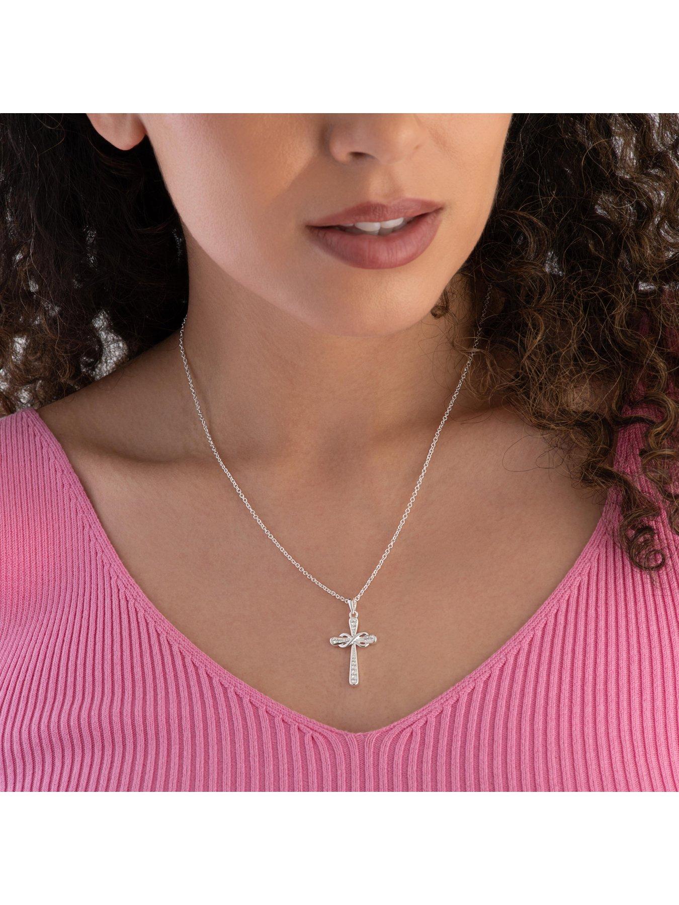  image of beaverbrooks-silver-cubic-zirconia-infinity-cross-pendant