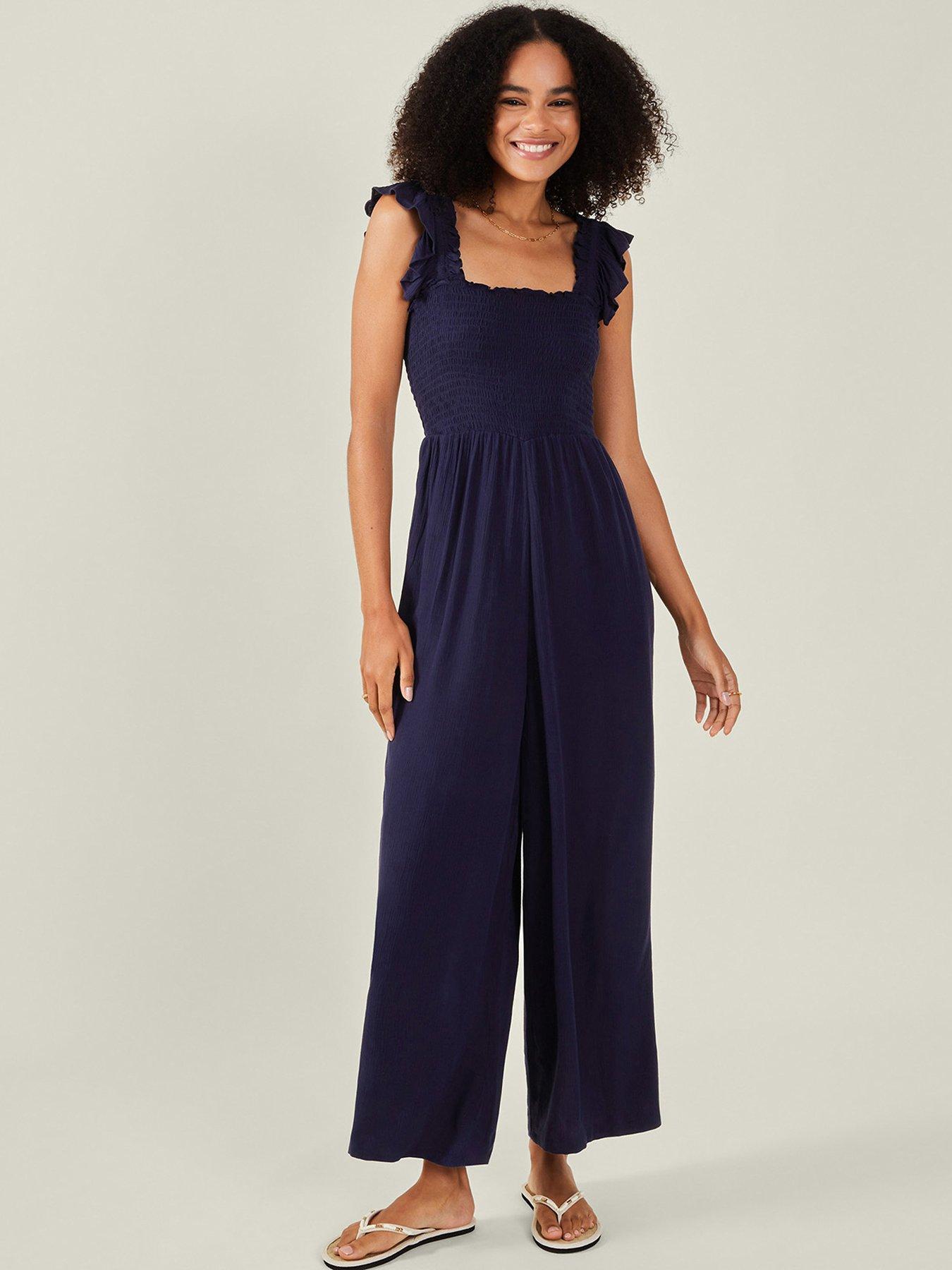 undefined Frill Shoulder Jumpsuit - Navy