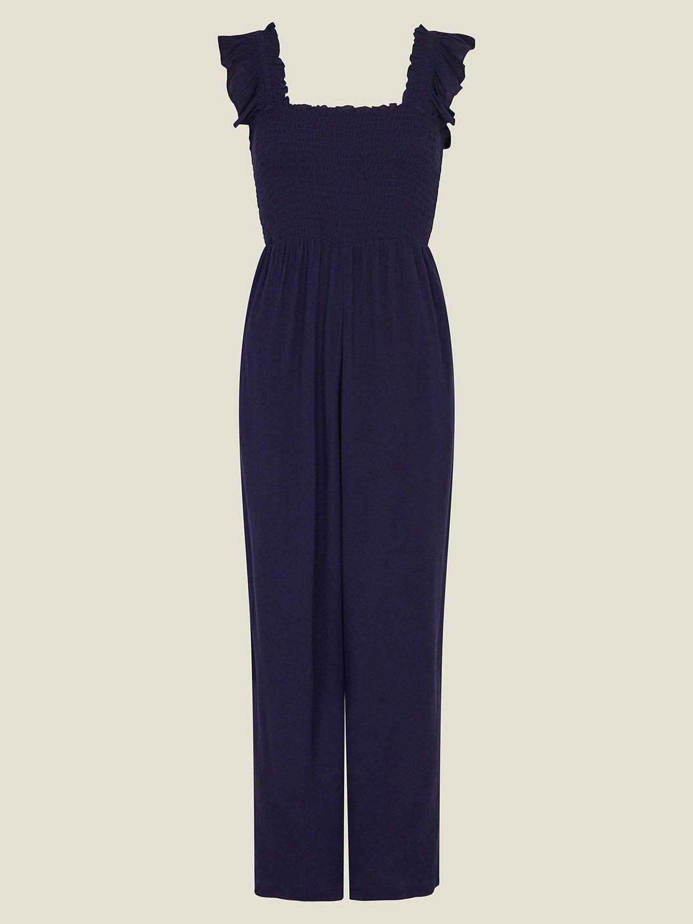  image of accessorize-frill-shoulder-jumpsuit-navy