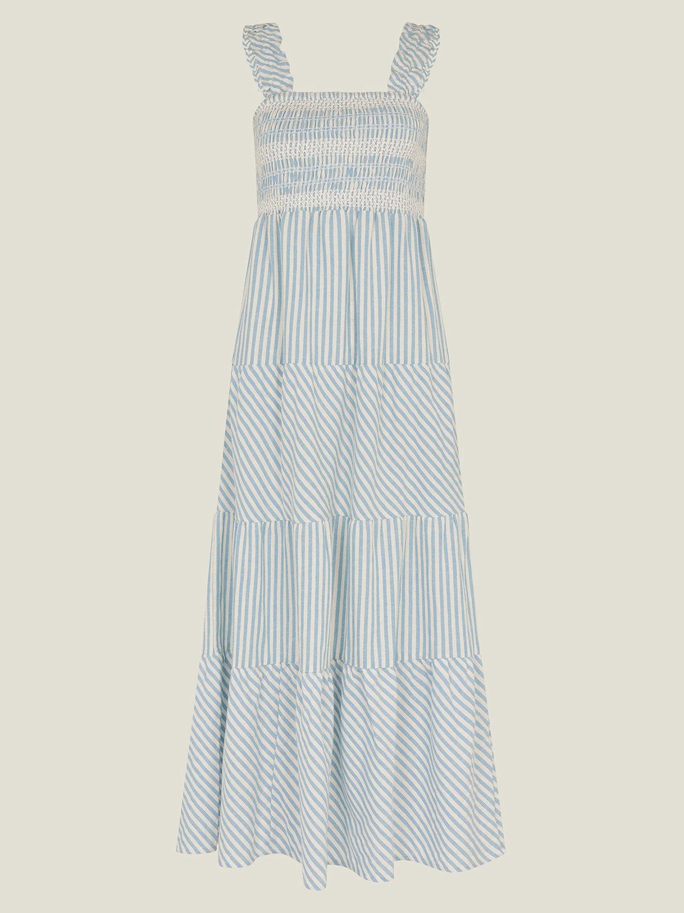 princess polly baby blue dress Accessorize Mini stripe beach dress in white and blue main image 1