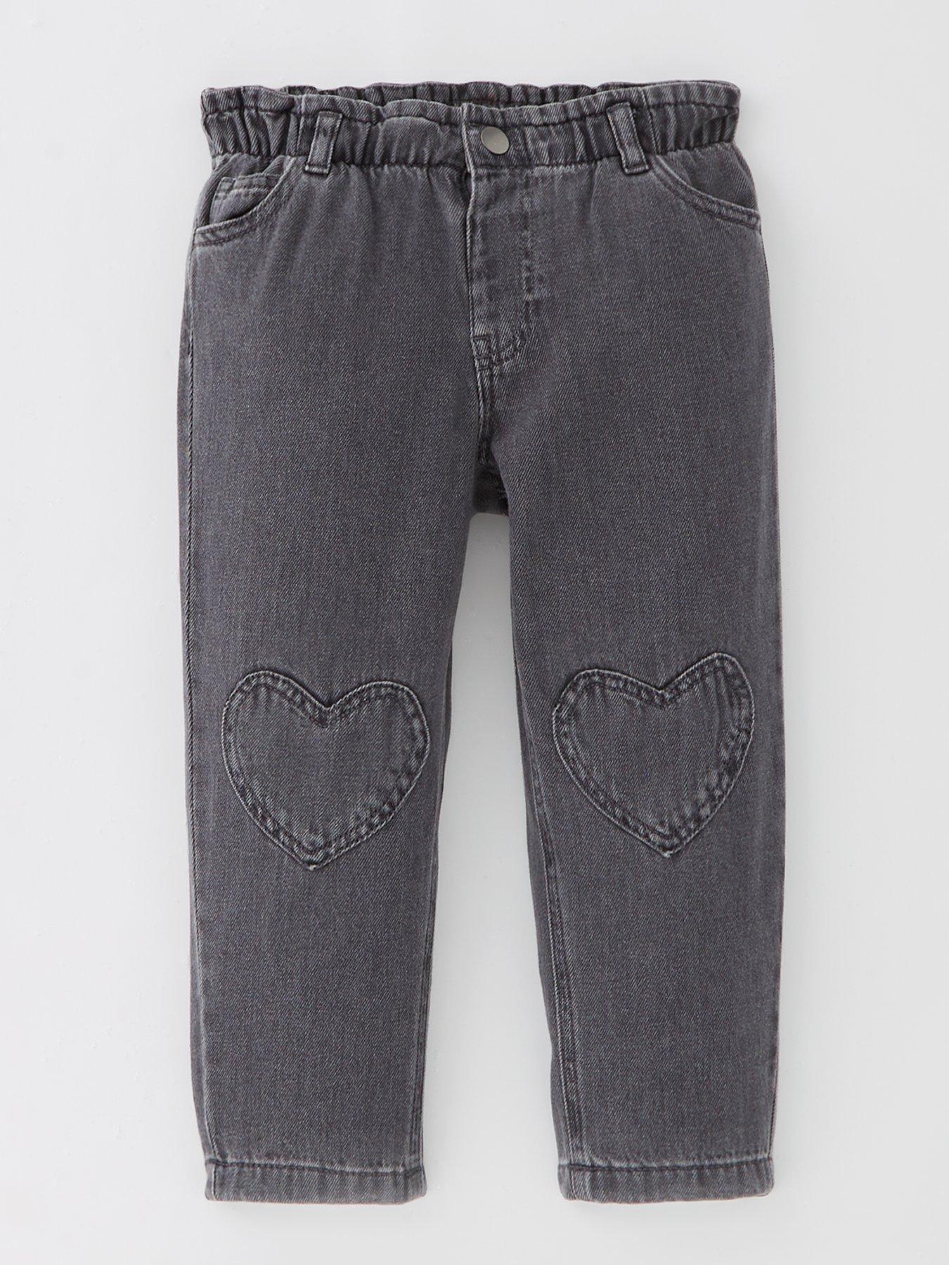 undefined Girls Mom Jean with Heart Applique - Black