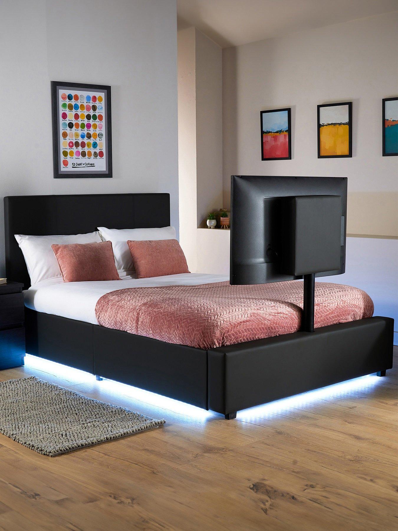 XR Living Ava Upholstered TV Bed with Under Bed Lighting - fits up to 55 inch TV - Black