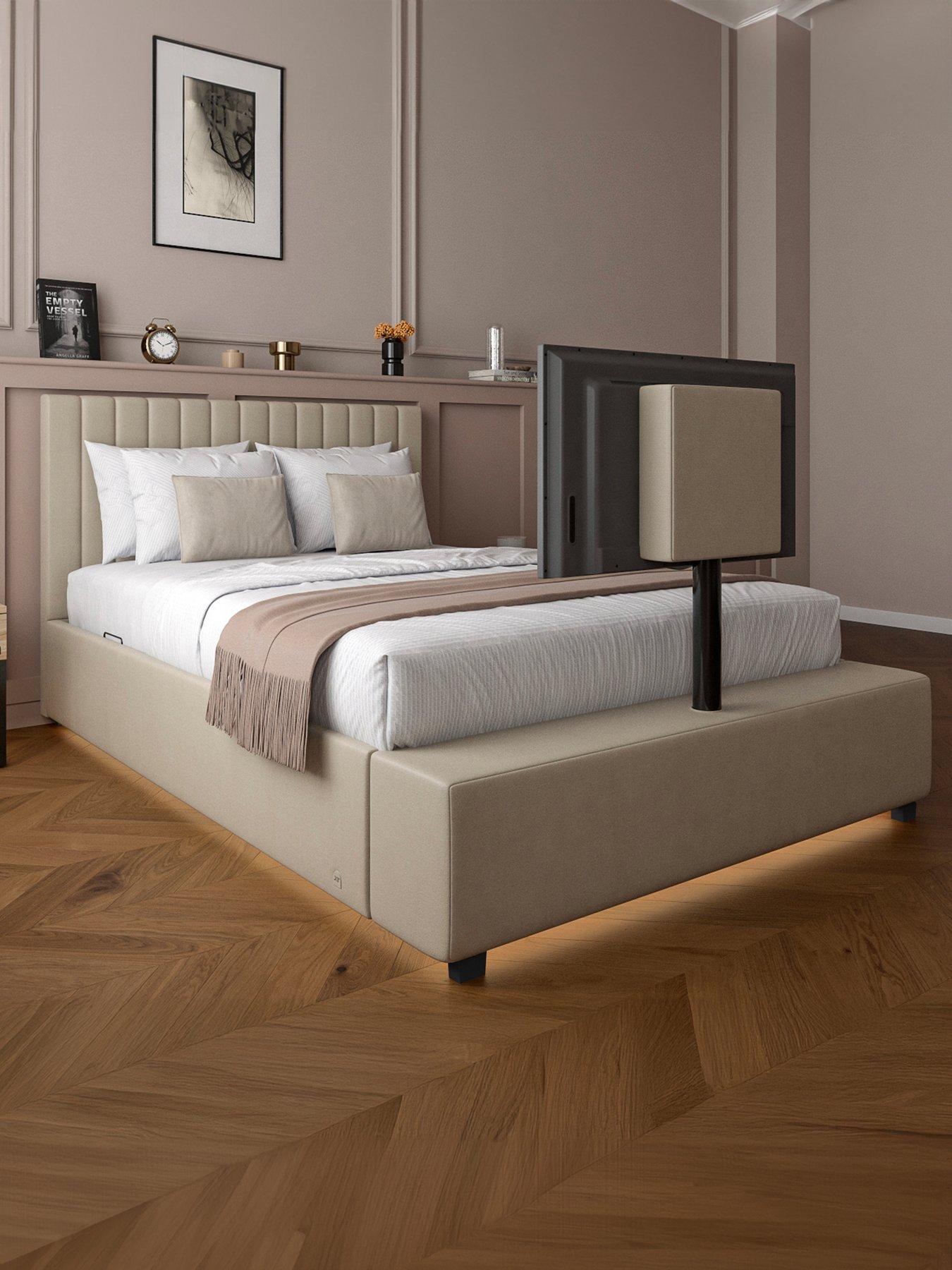 xr-living-maisie-upholstered-velvet-ottoman-tv-bed-with-under-frame-led-lights-natural-stone