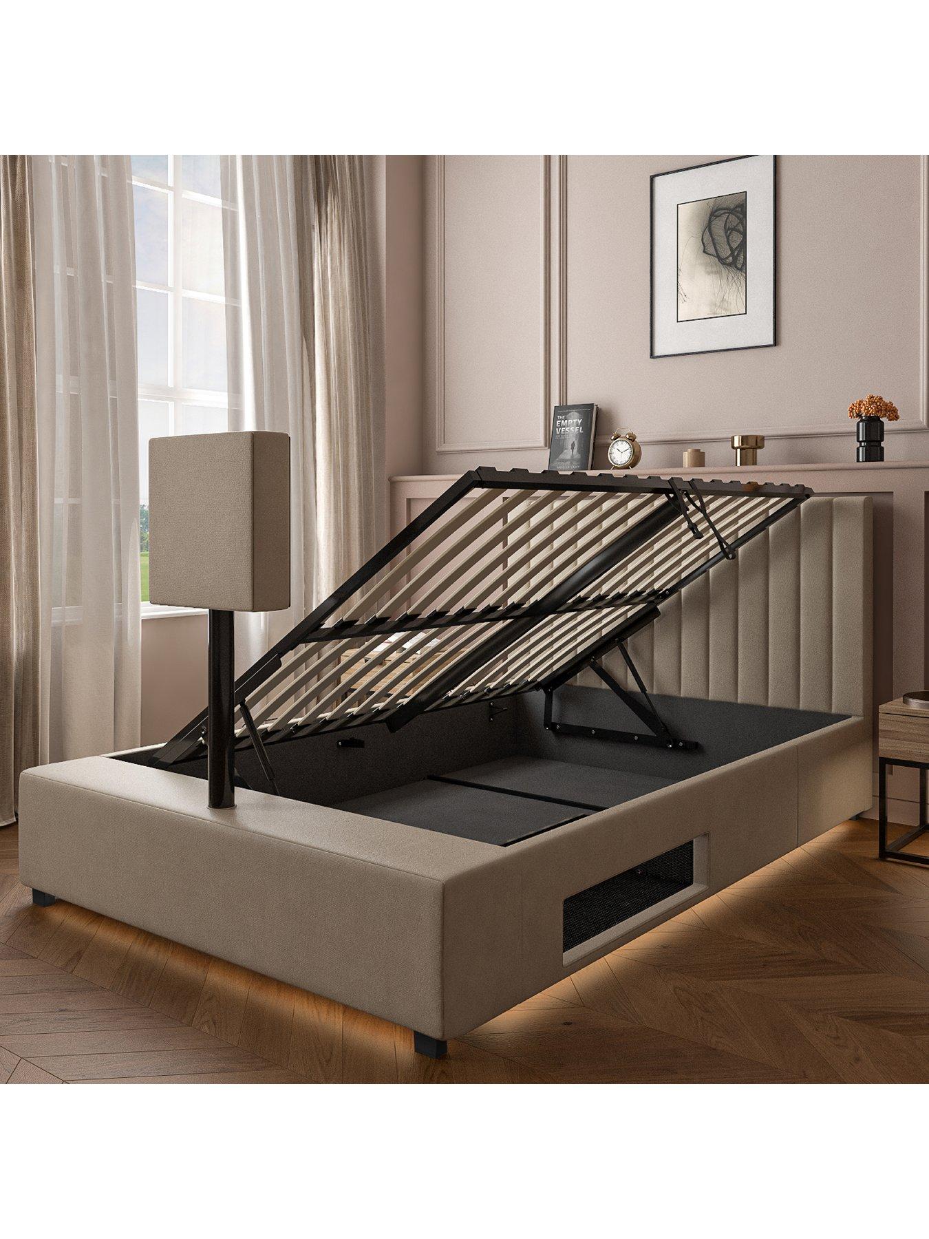 Image 5 of 7 of XR Living Maisie Upholstered Velvet Ottoman TV Bed with Under Frame LED Lights - Natural Stone