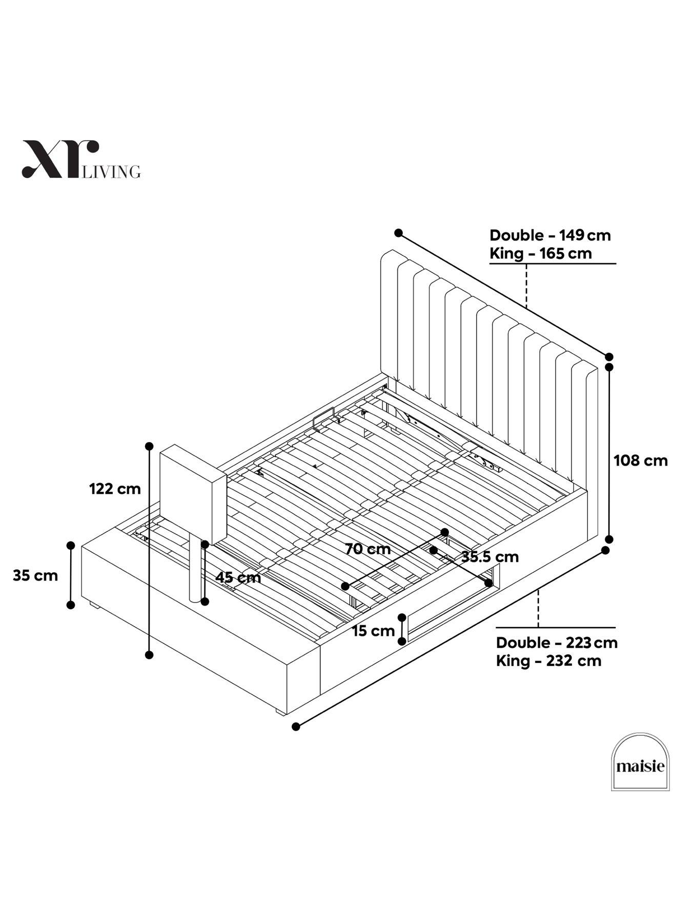 Image 6 of 7 of XR Living Maisie Upholstered Velvet Ottoman TV Bed with Under Frame LED Lights - Natural Stone