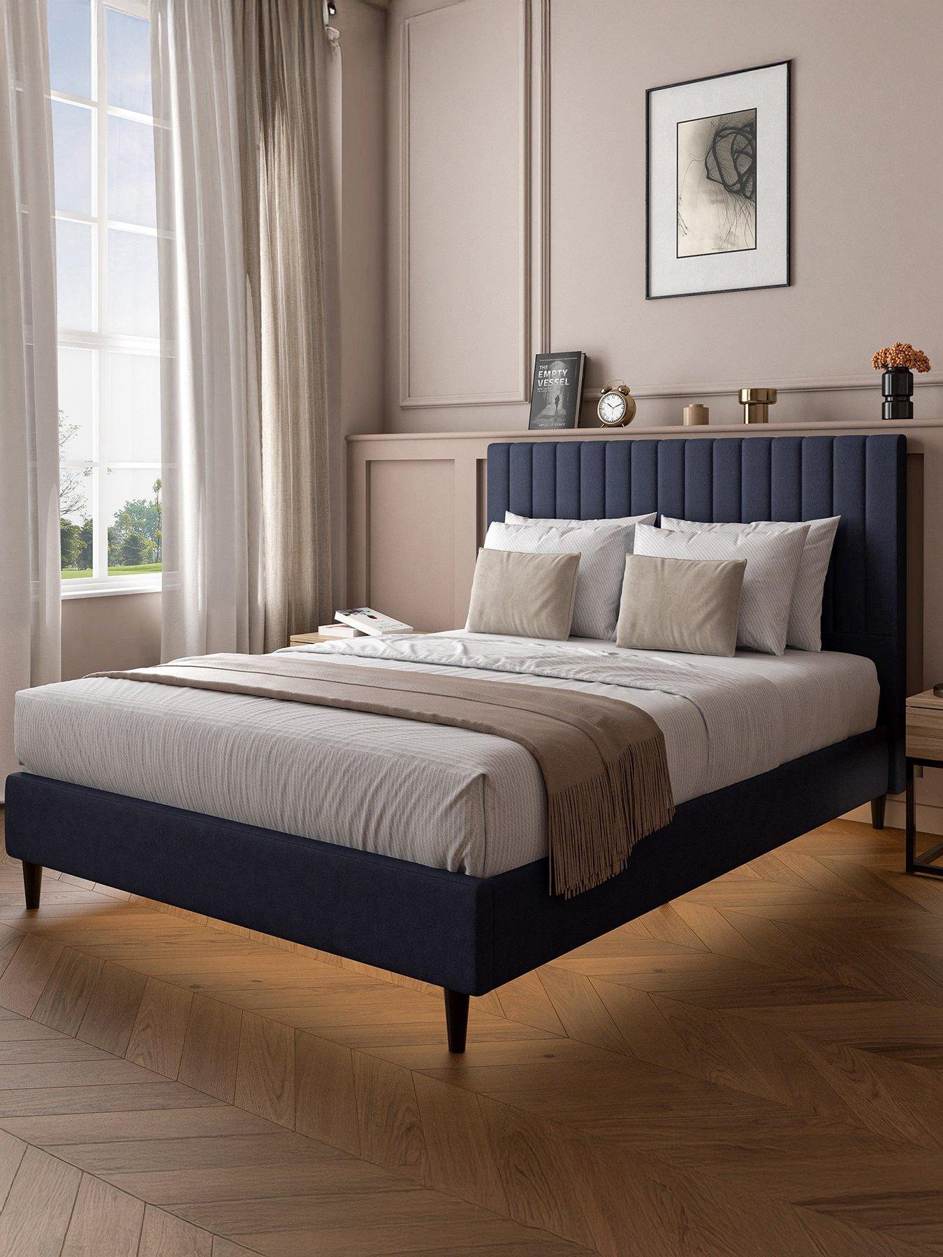 XR Living Maisie Velvet Bed Frame with Under Frame LED Lights – Navy