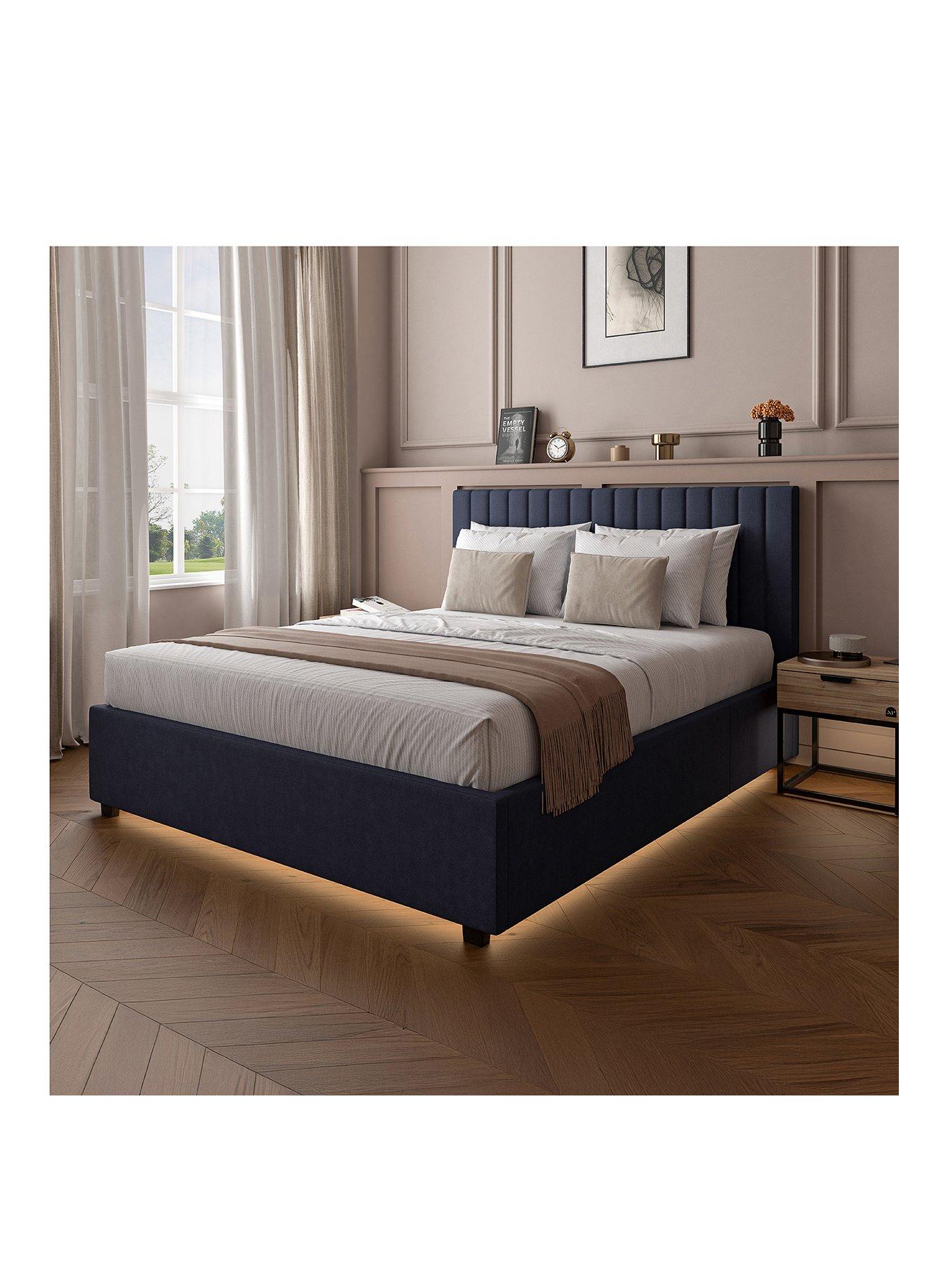 Image 2 of 8 of XR Living Maisie Velvet Ottoman Bed with Under Frame LED Lights &ndash; Navy