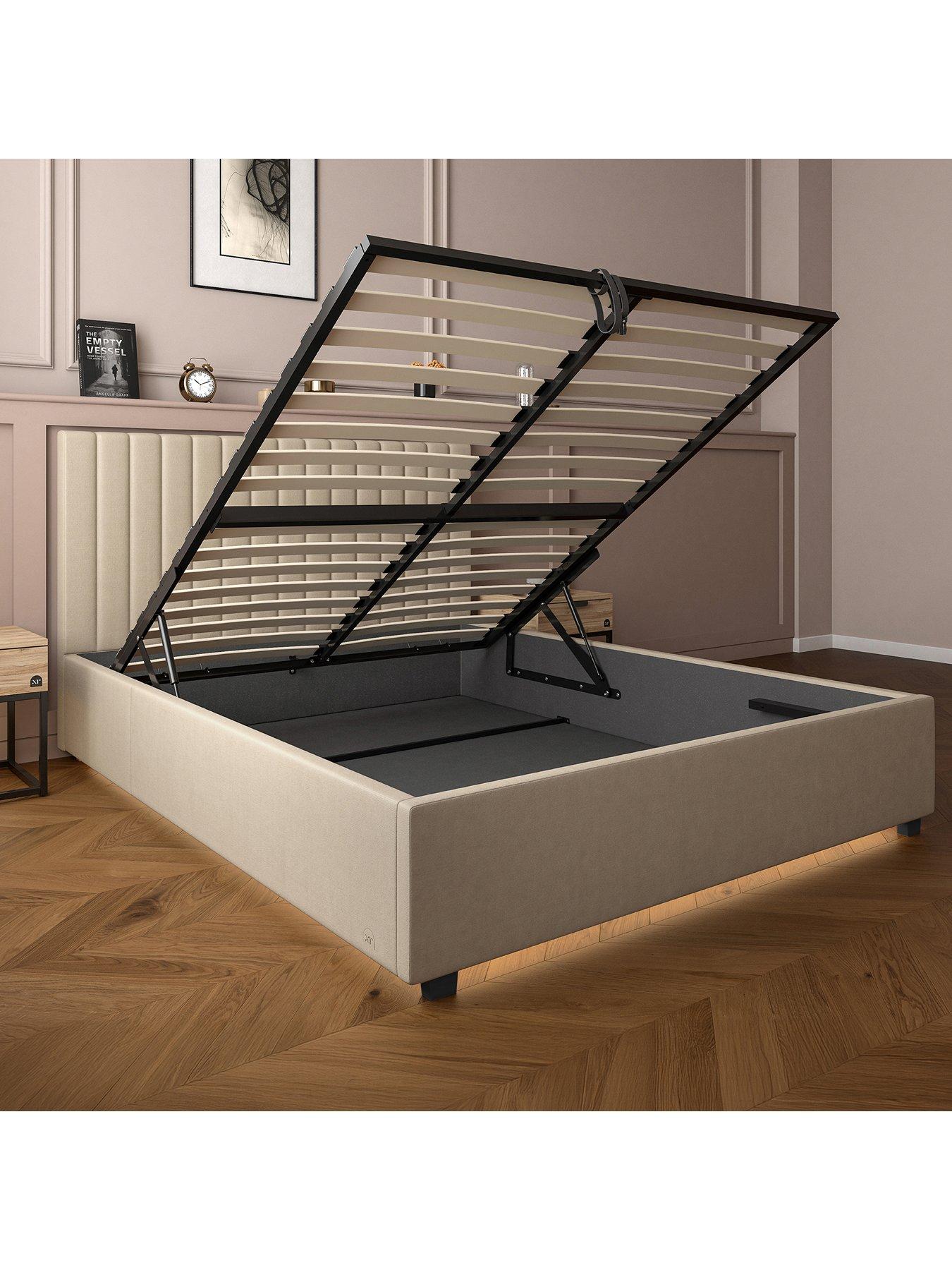 Image 6 of 8 of XR Living Maisie Velvet Ottoman Bed with Under Frame LED Lights - Natural Stone