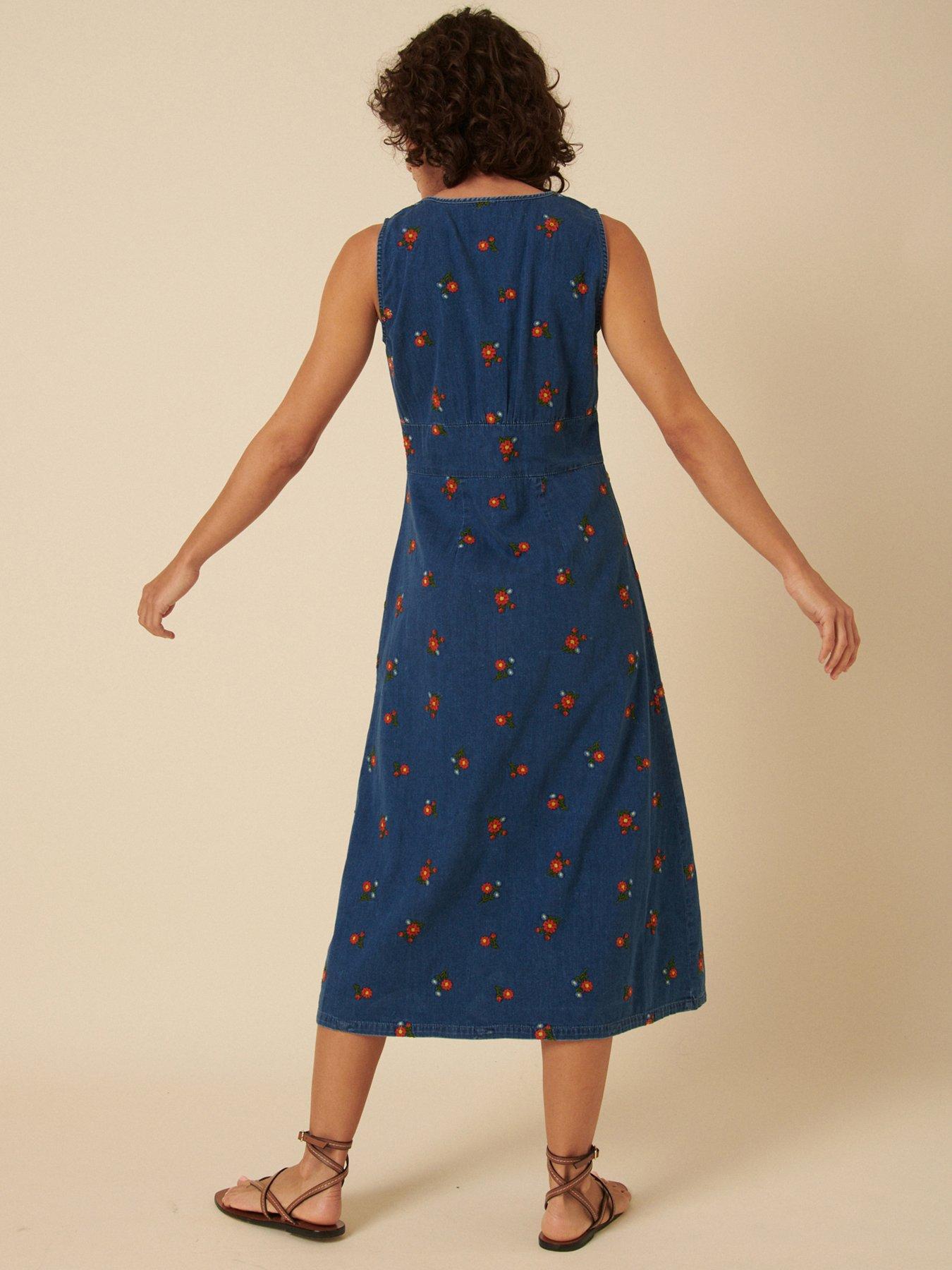  image of nobodys-child-embroidered-midi-dress-blue