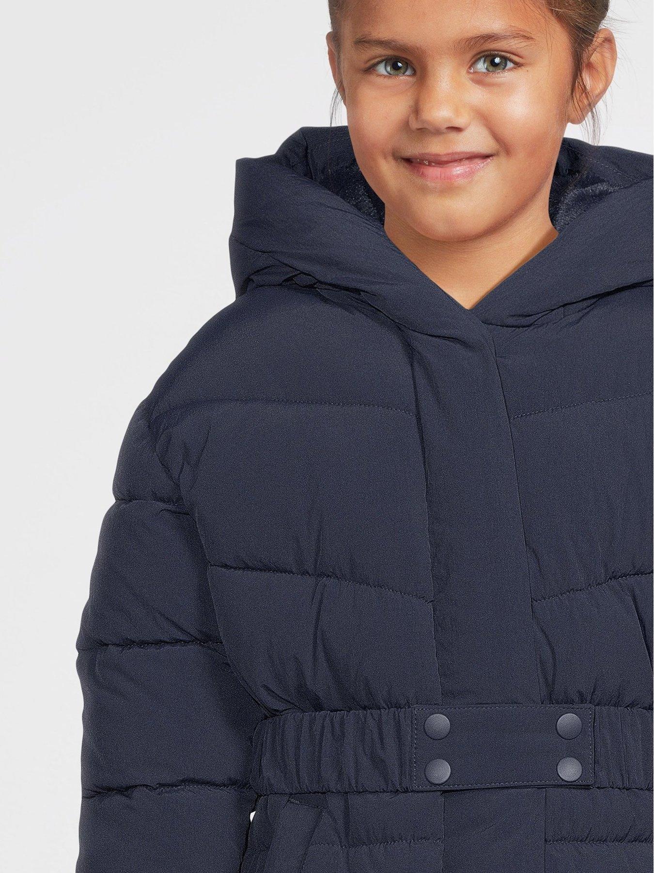 image of v-by-very-girls-hooded-belted-heavy-weight-coat-navy