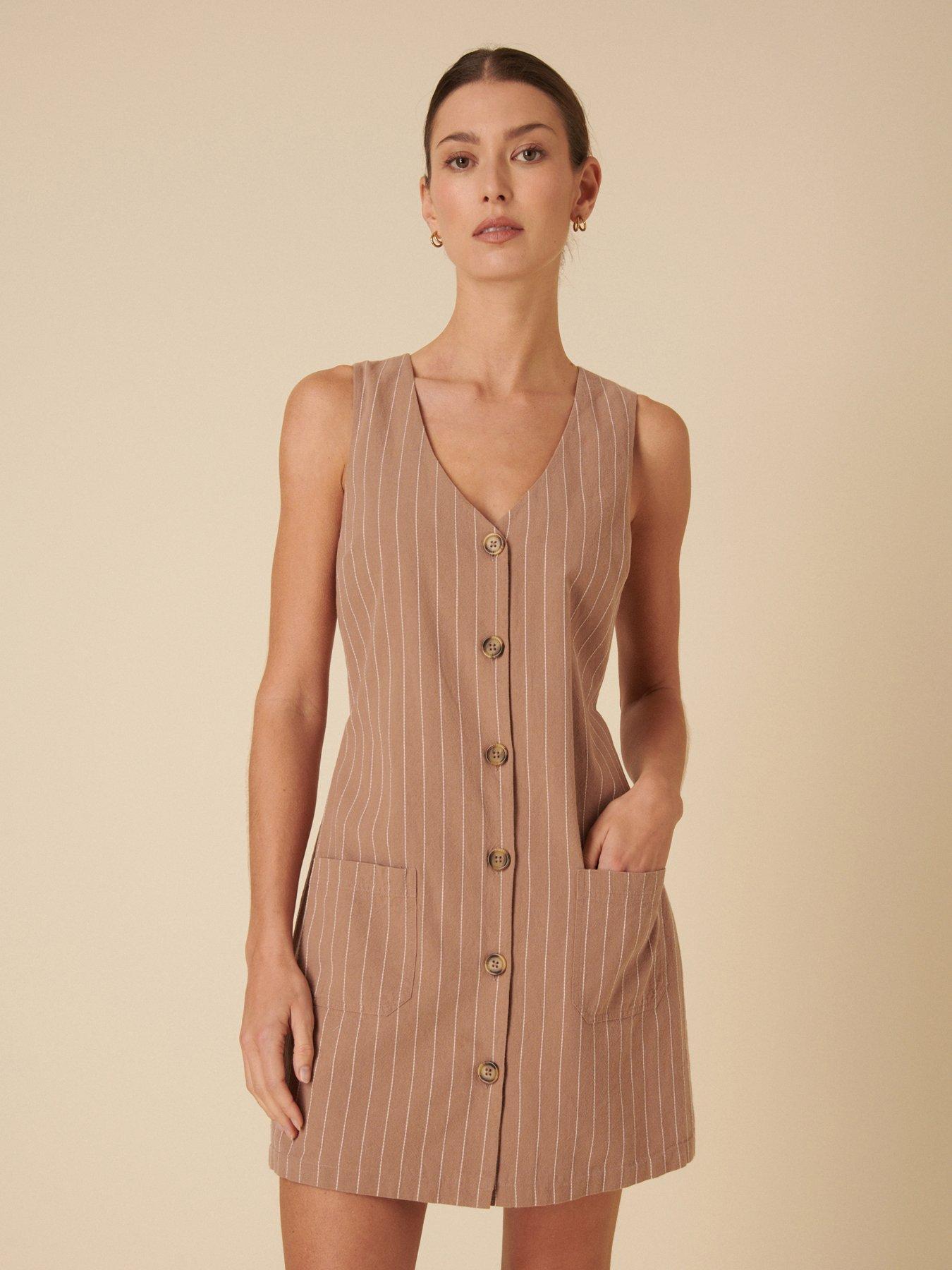 Nobodys Child Pinny Stripe Mini Dress - Beige
