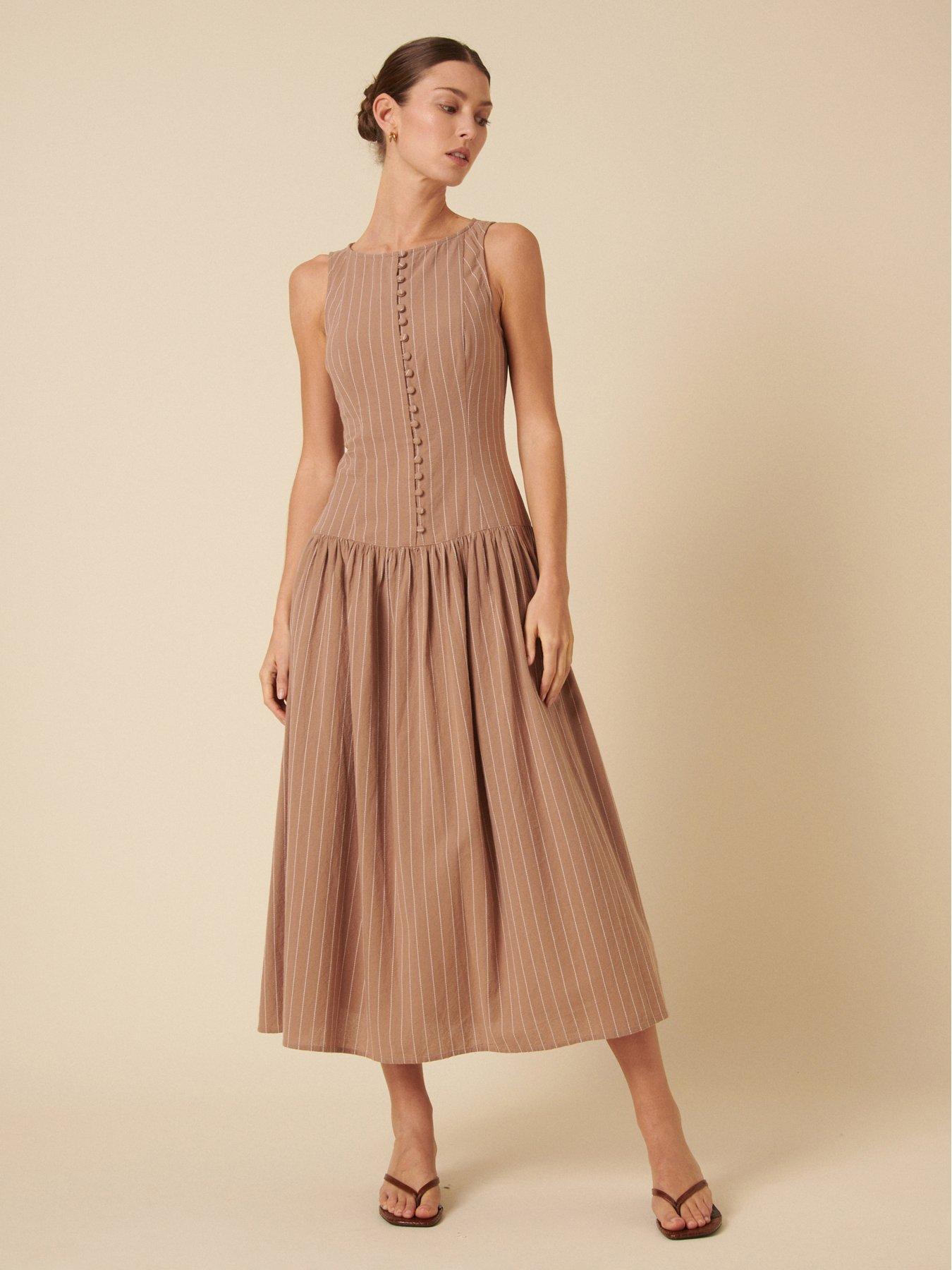 Nobodys Child Audia Stripe Midi Dress - Neutral - Beige