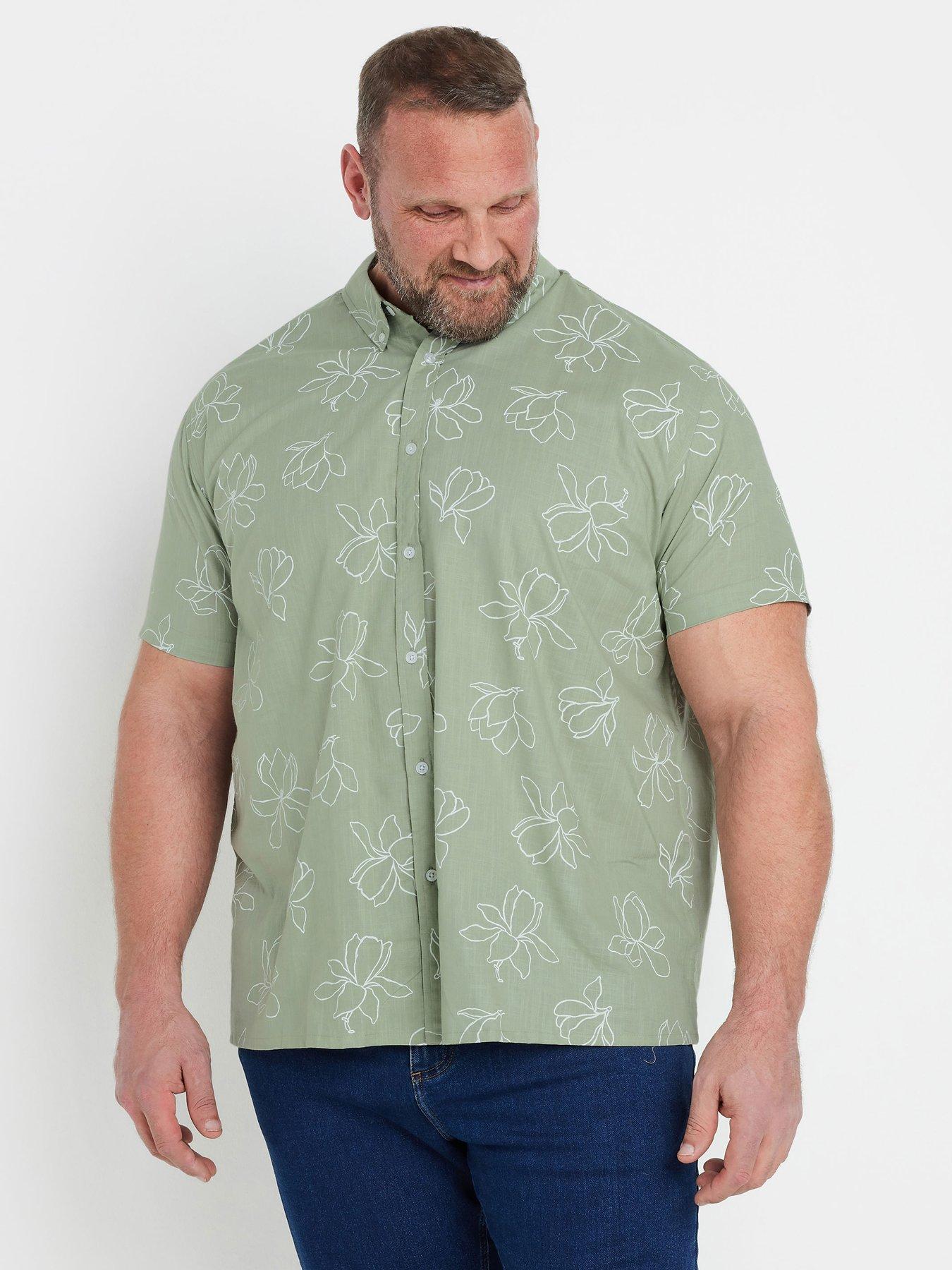 badrhino-linear-floral-slub-short-sleeve-shirt-green