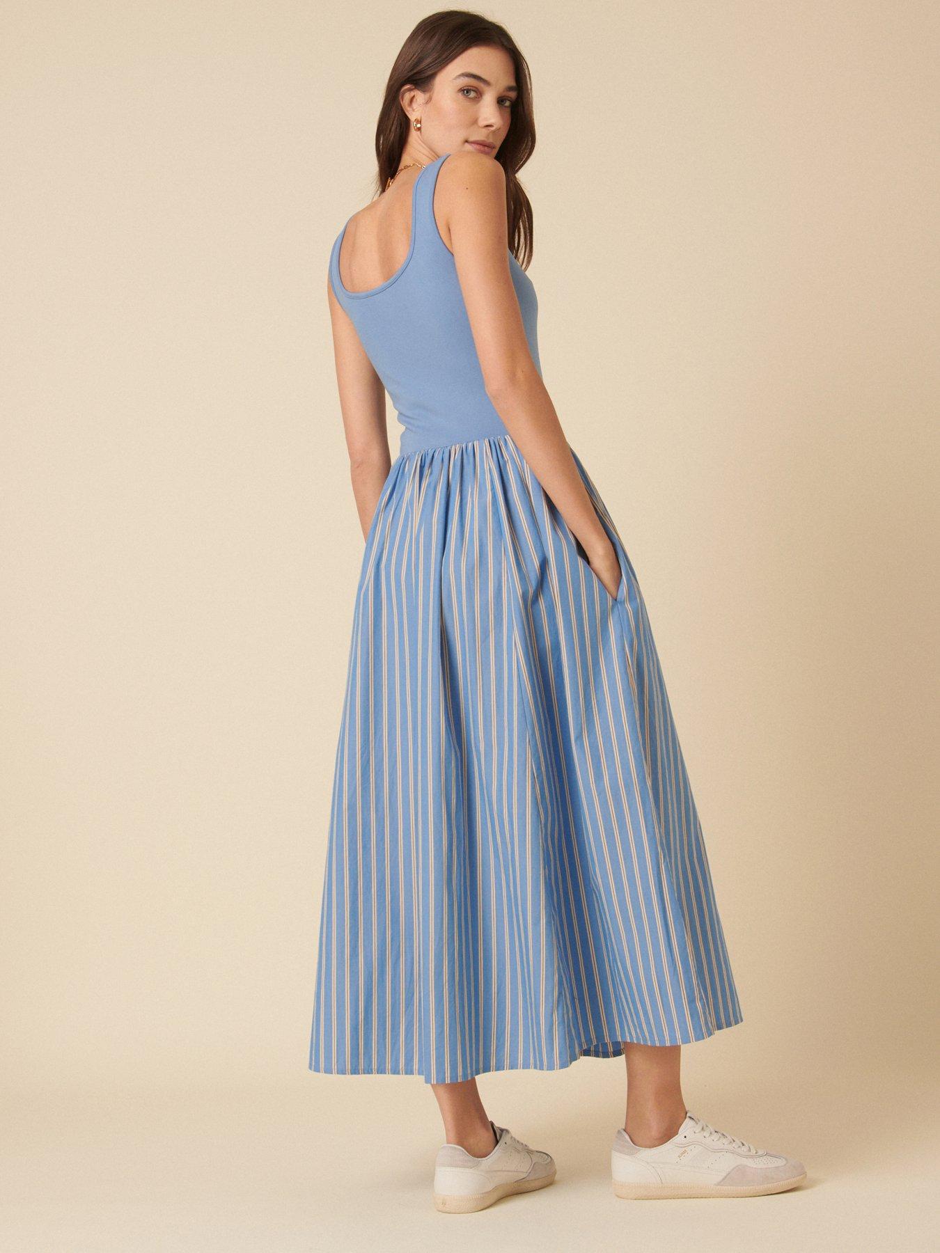 stillFront image of nobodys-child-colorado-stripe-midi-dress-blue