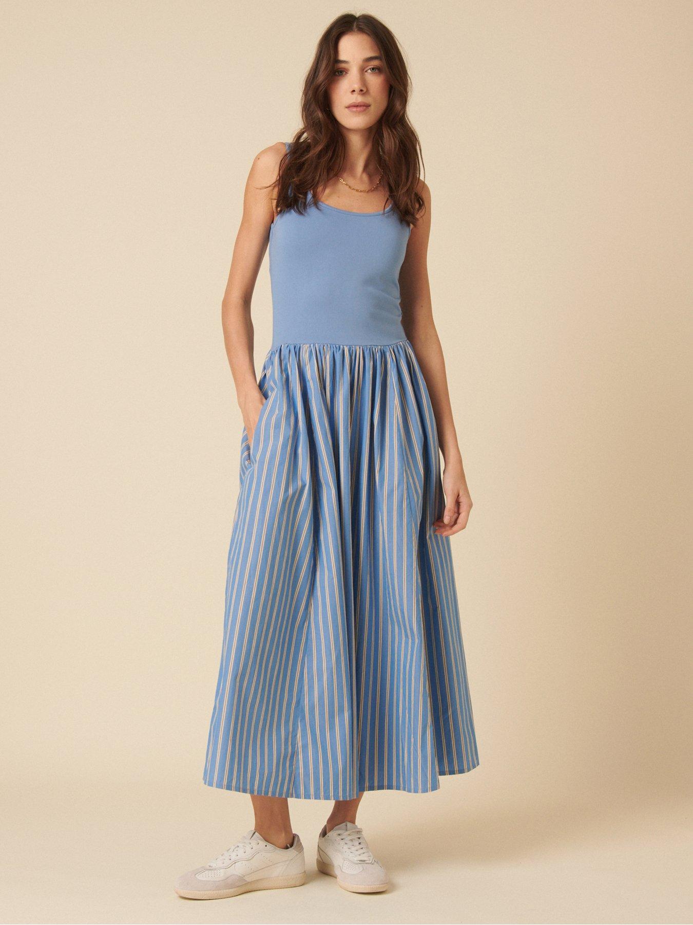  image of nobodys-child-colorado-stripe-midi-dress-blue