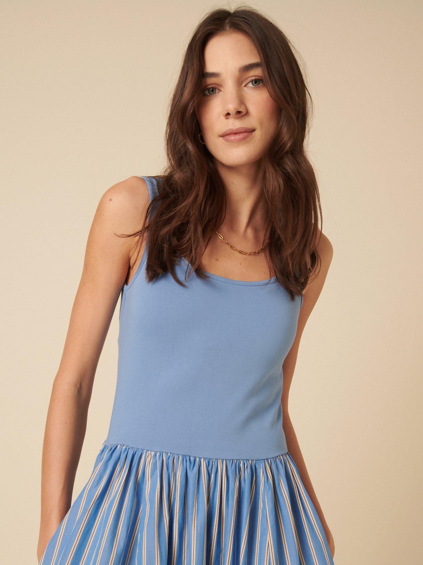  image of nobodys-child-colorado-stripe-midi-dress-blue