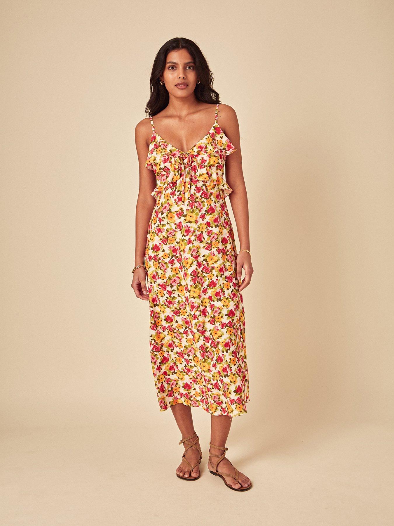  image of nobodys-child-roe-floral-midi-dress-orange
