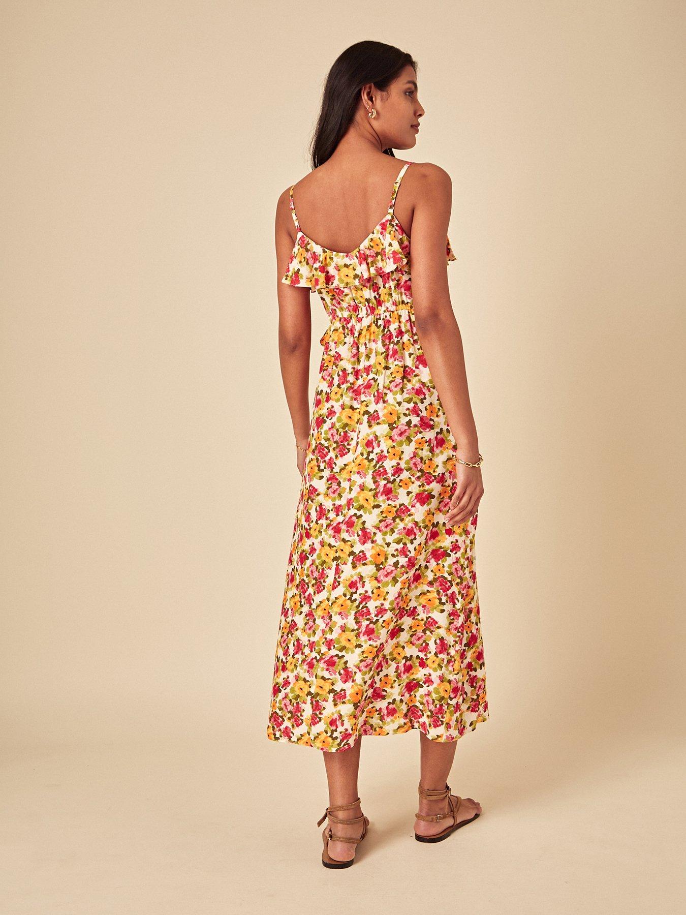  image of nobodys-child-roe-floral-midi-dress-orange