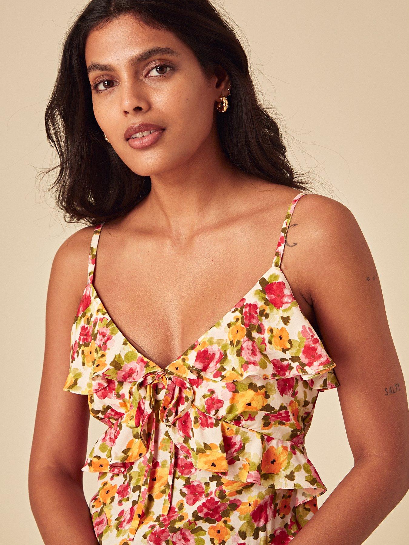  image of nobodys-child-roe-floral-midi-dress-orange