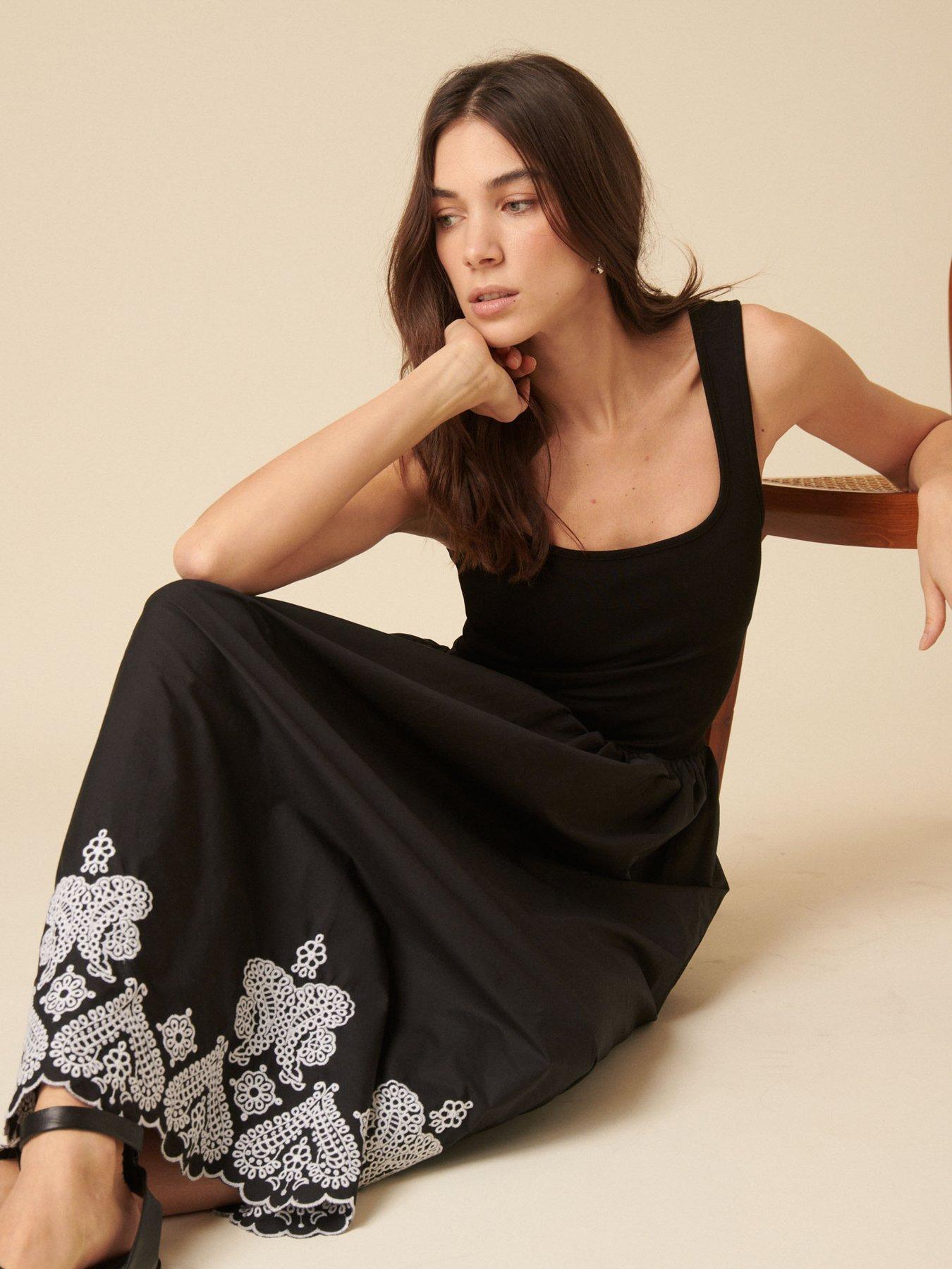 stillFront image of nobodys-child-colorado-embroidered-midi-dress-black