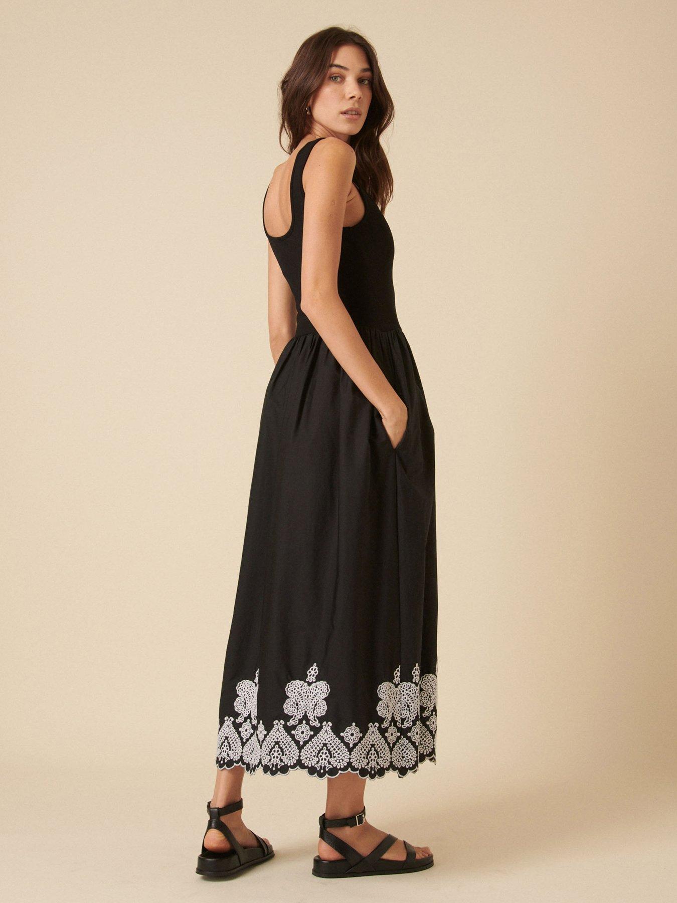  image of nobodys-child-colorado-embroidered-midi-dress-black