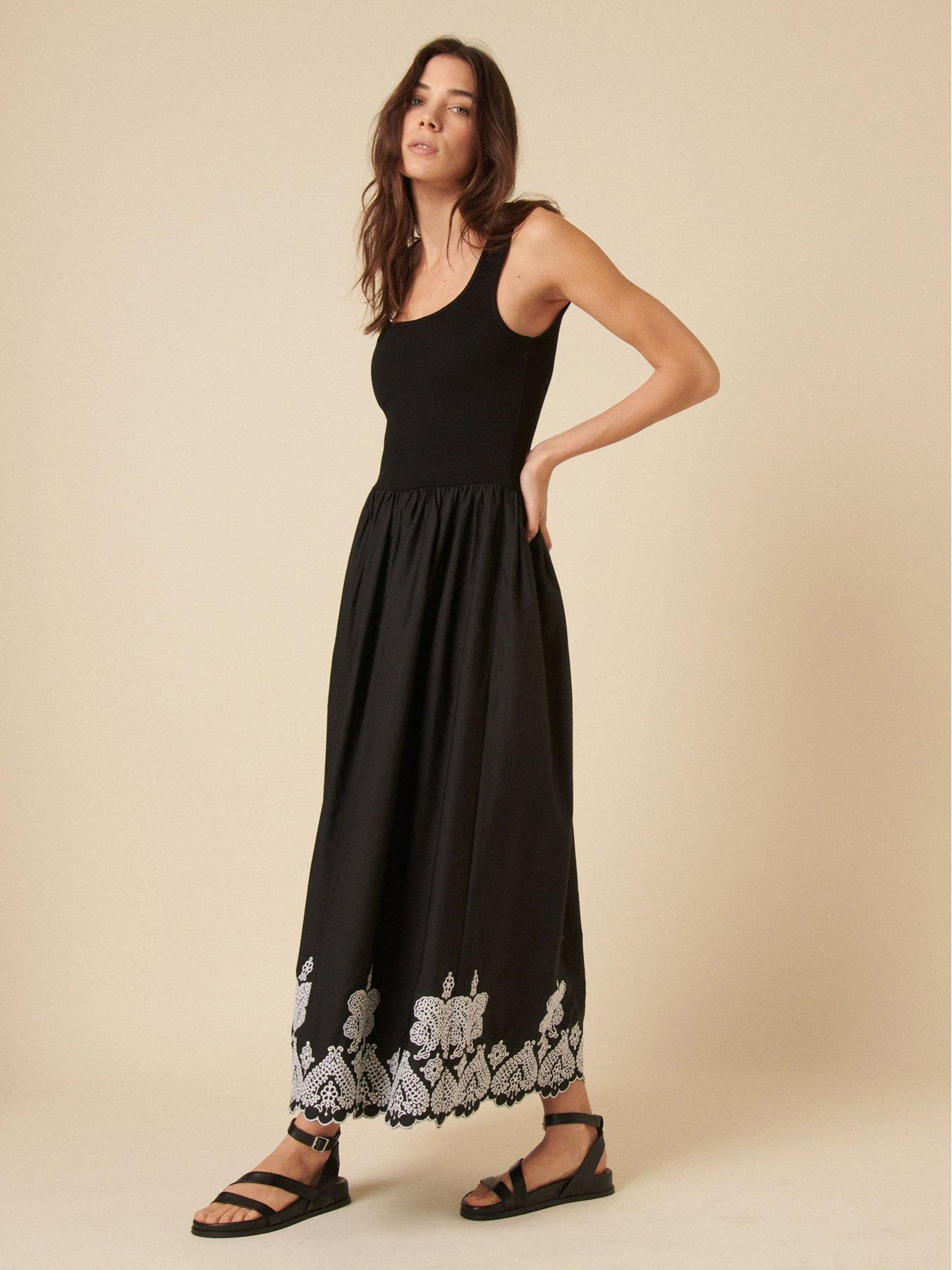  image of nobodys-child-colorado-embroidered-midi-dress-black