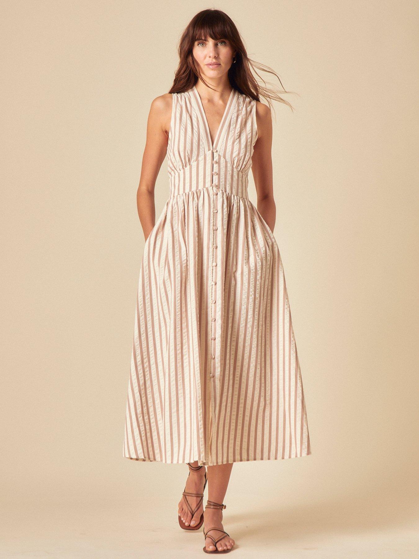 Nobodys Child Starlight Stripe Midi Dress - Beige