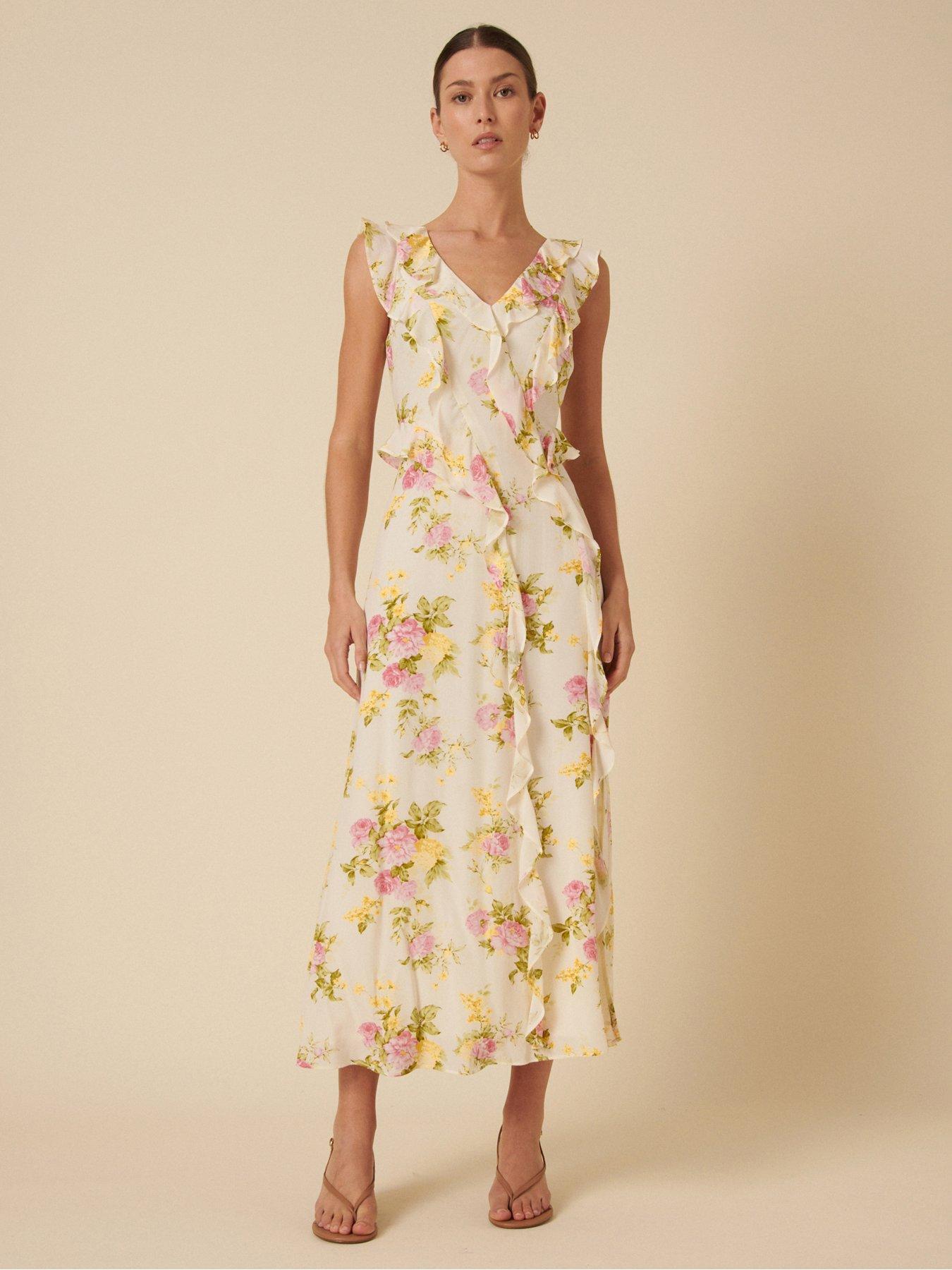  image of nobodys-child-voila-floral-midi-dress-white