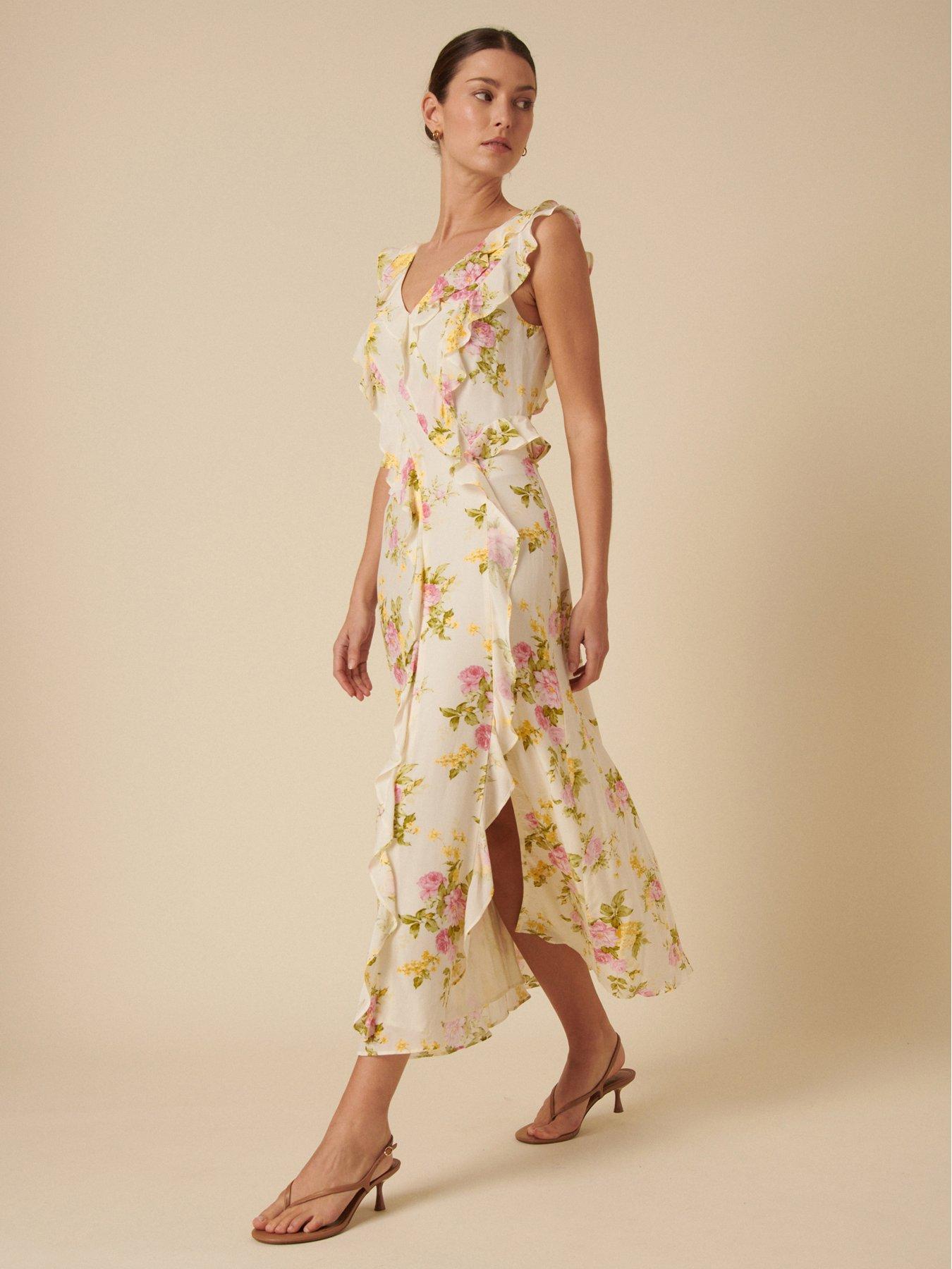  image of nobodys-child-voila-floral-midi-dress-white