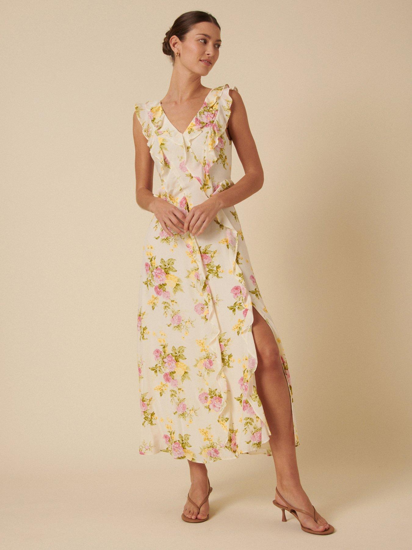  image of nobodys-child-voila-floral-midi-dress-white
