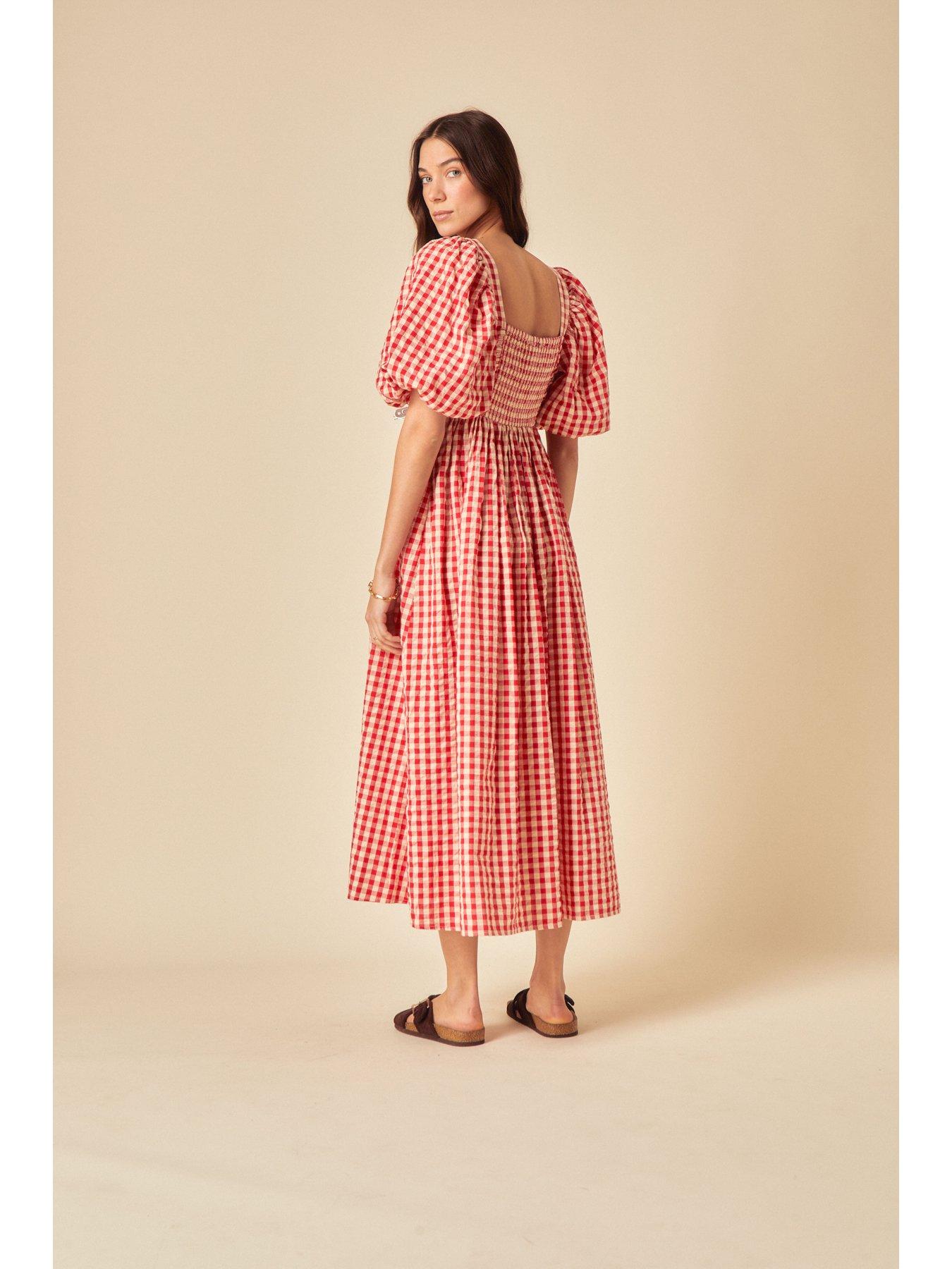 stillFront image of nobodys-child-nova-gingham-midi-dress-red