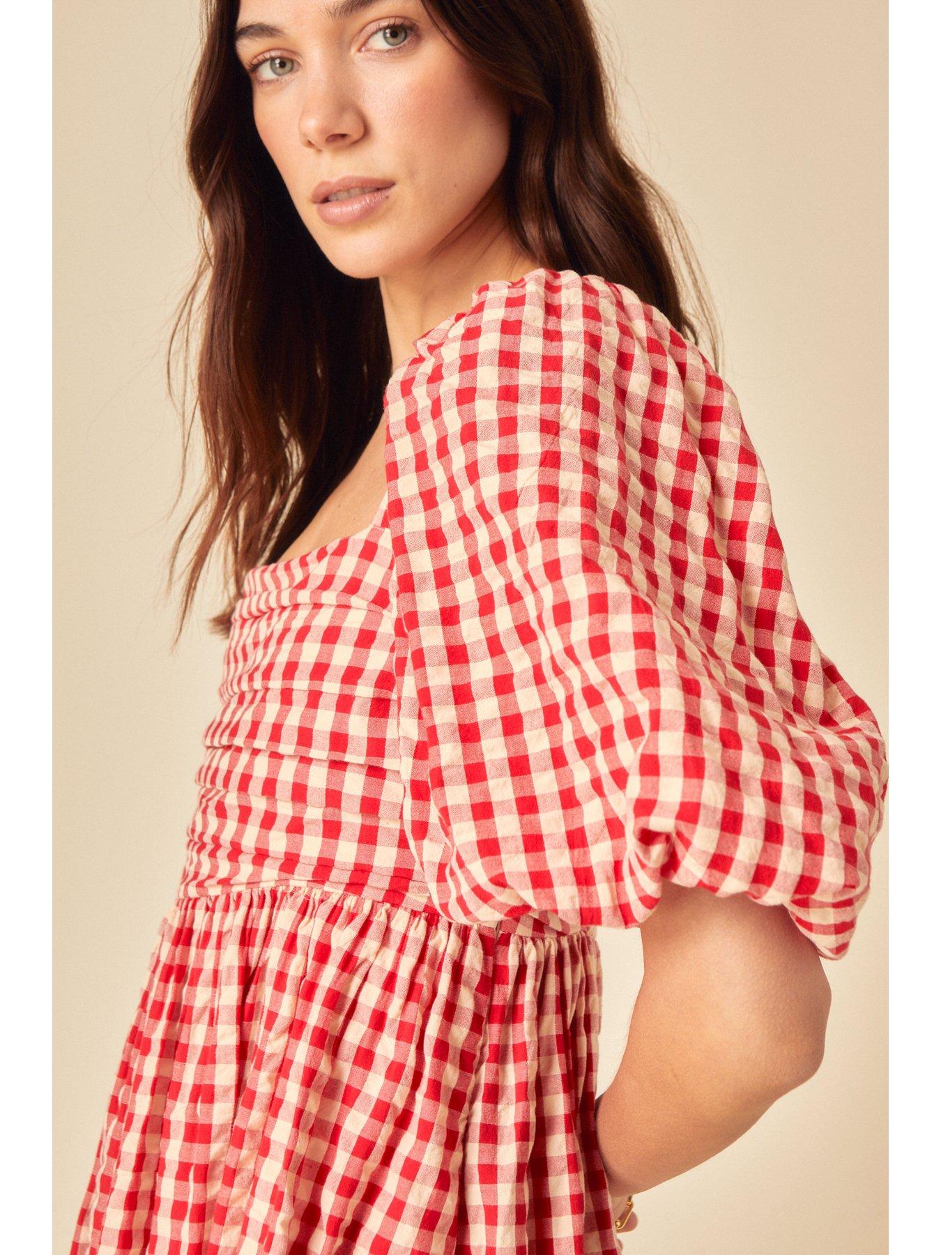  image of nobodys-child-nova-gingham-midi-dress-red