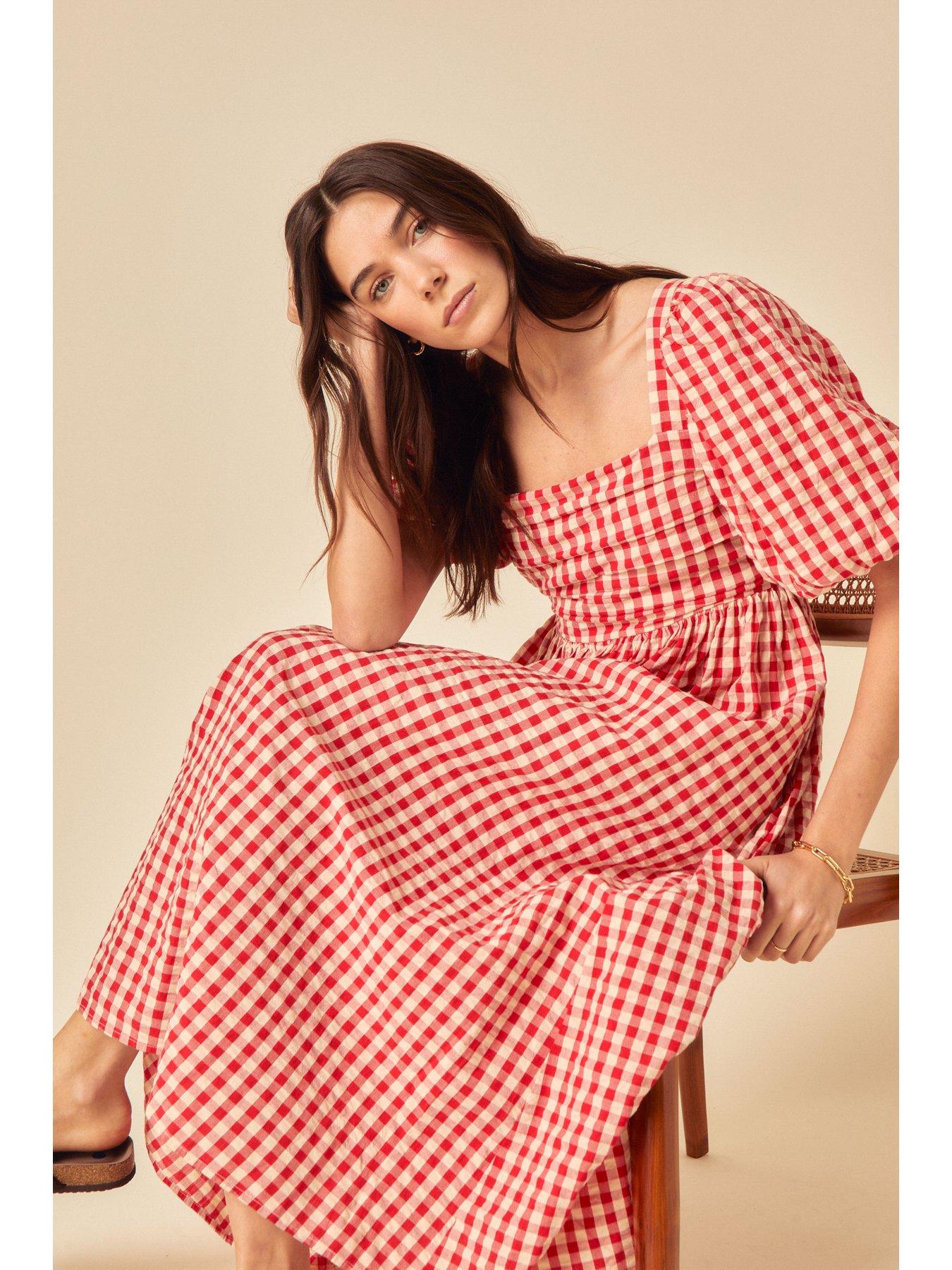  image of nobodys-child-nova-gingham-midi-dress-red