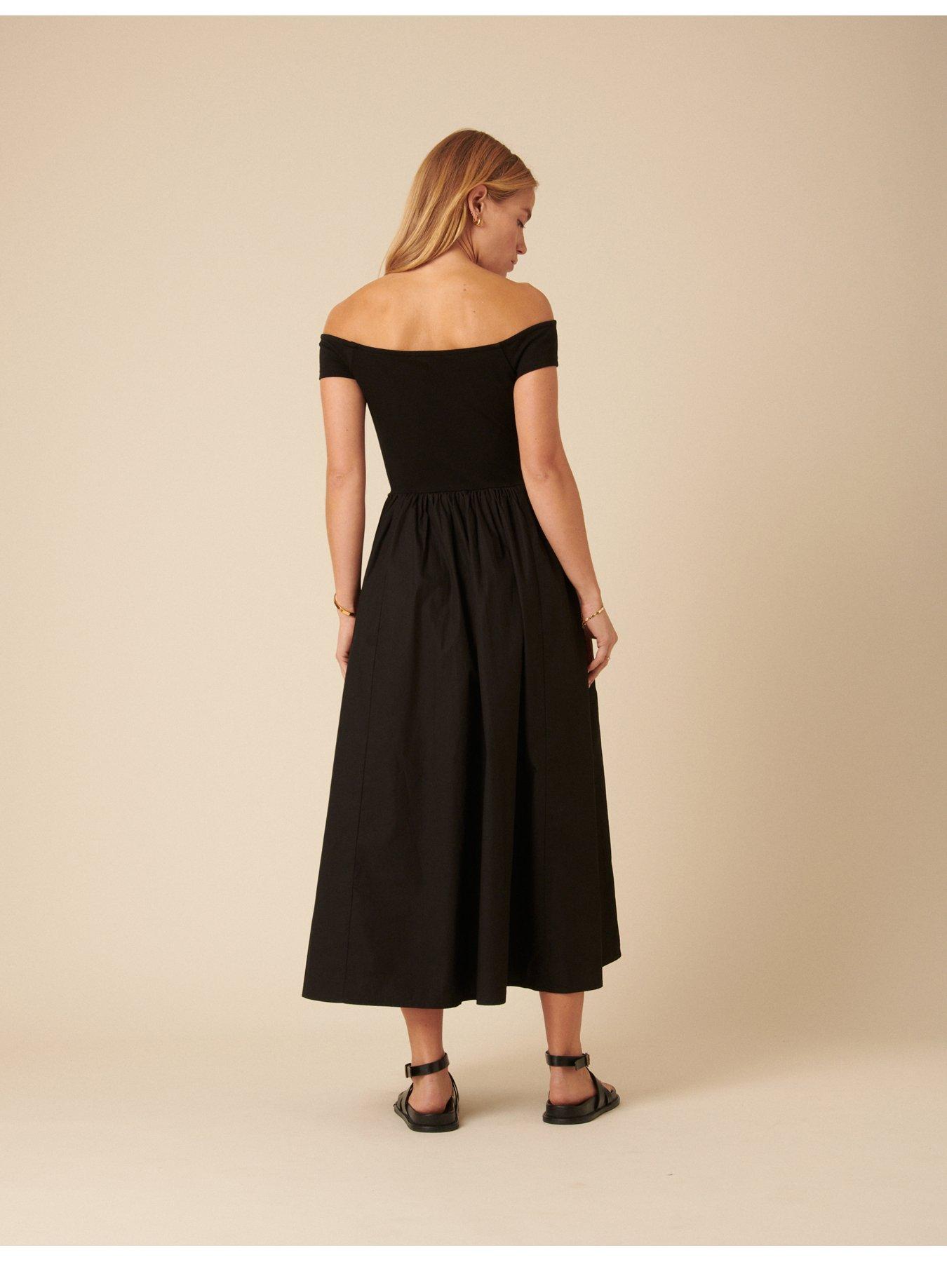 stillFront image of nobodys-child-bardot-midi-dress-black